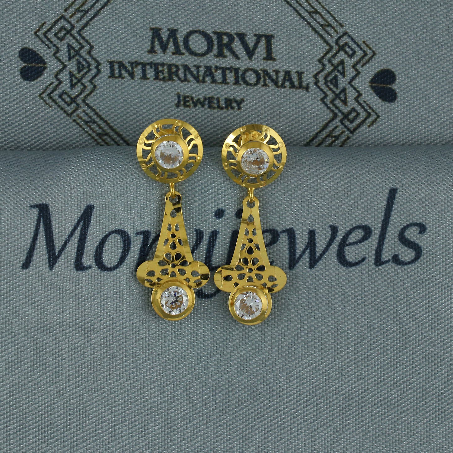 Elegant 18k Gold Dangle Earrings with CZ Stones, Light Weight Dainty Earrings Handmade Indian Jewelry, MJ0118