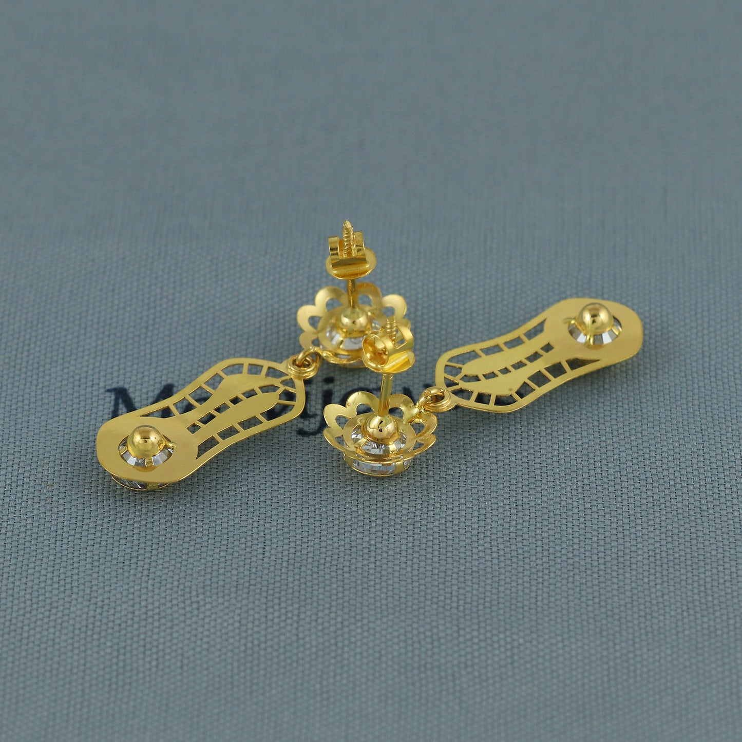 Elegant 18k Gold Dangle Earrings with CZ Stones, Light Weight Dainty Earrings Handmade Indian Jewelry, MJ0119