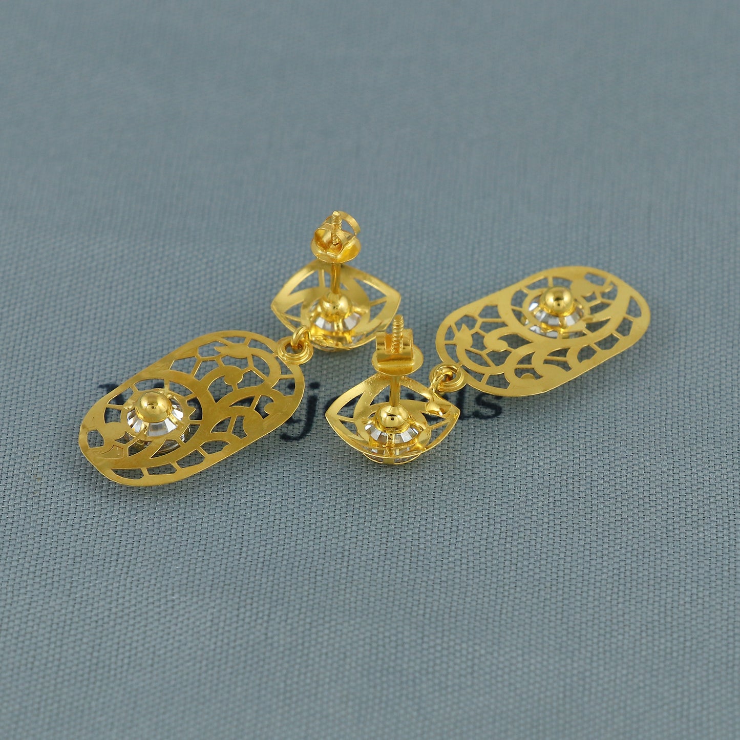Elegant 18k Gold Dangle Earrings with CZ Stones, Light Weight Dainty Earrings Handmade Indian Jewelry, MJ0120