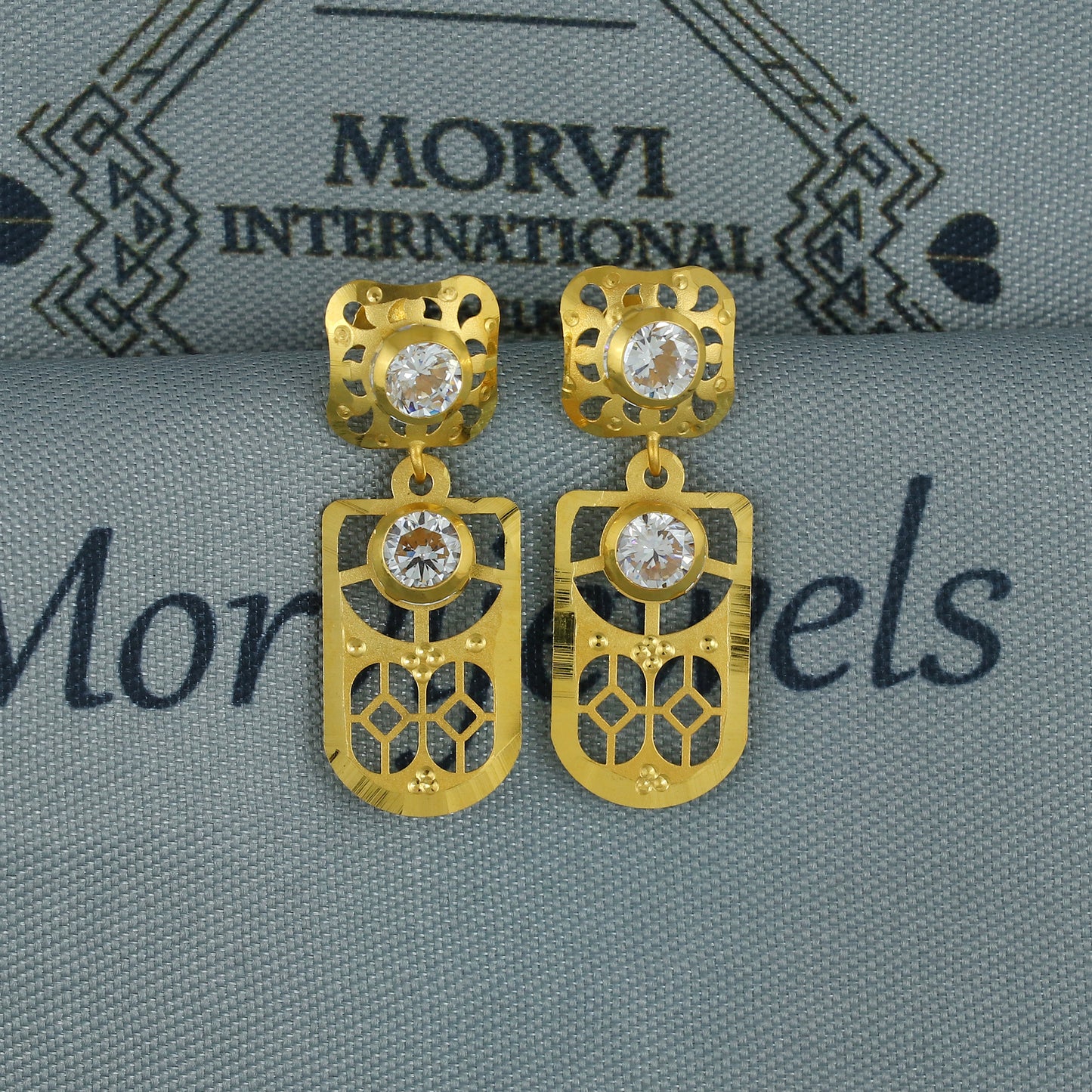 Elegant 18k Gold Dangle Earrings with CZ Stones, Light Weight Dainty Earrings Handmade Indian Jewelry, MJ0121