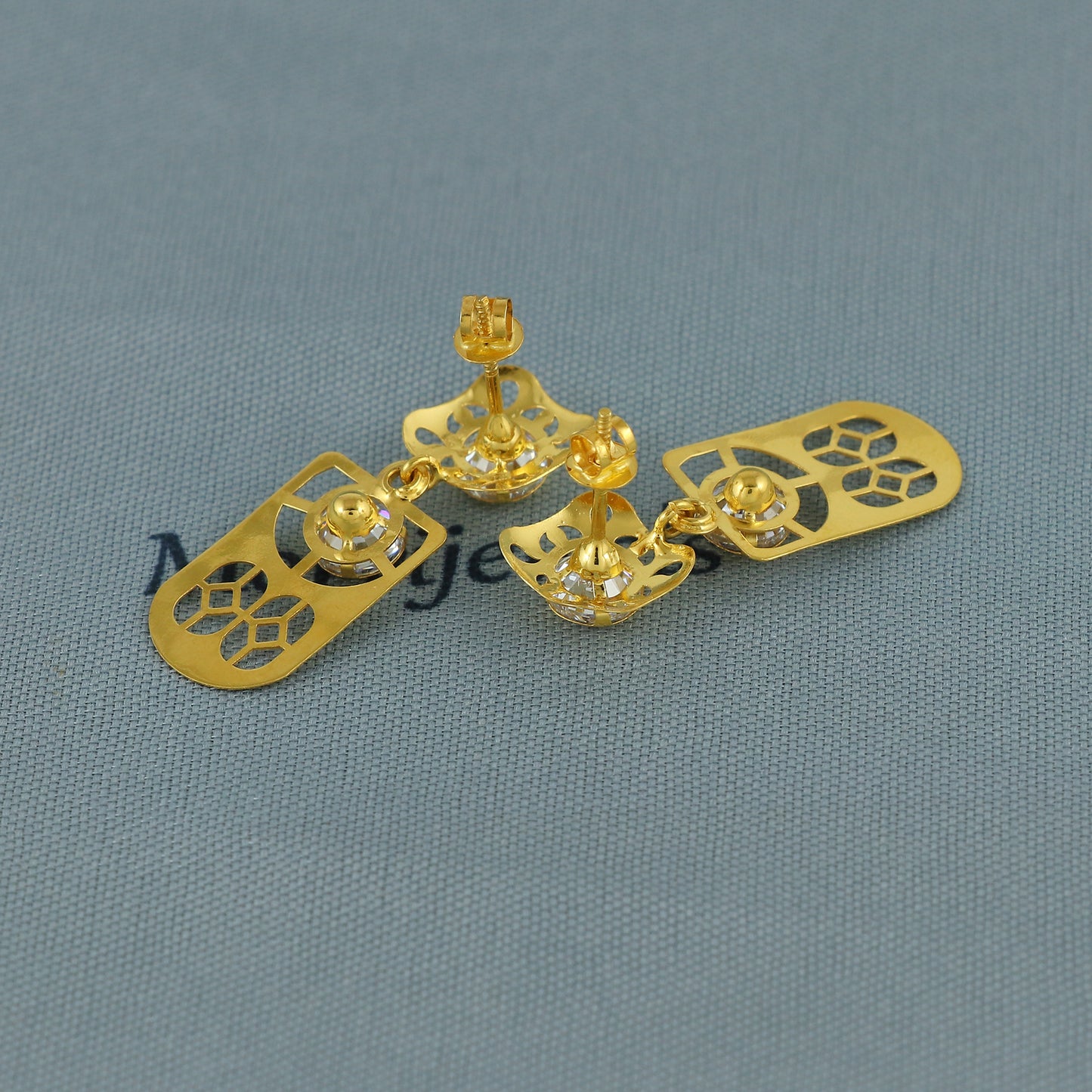 Elegant 18k Gold Dangle Earrings with CZ Stones, Light Weight Dainty Earrings Handmade Indian Jewelry, MJ0121