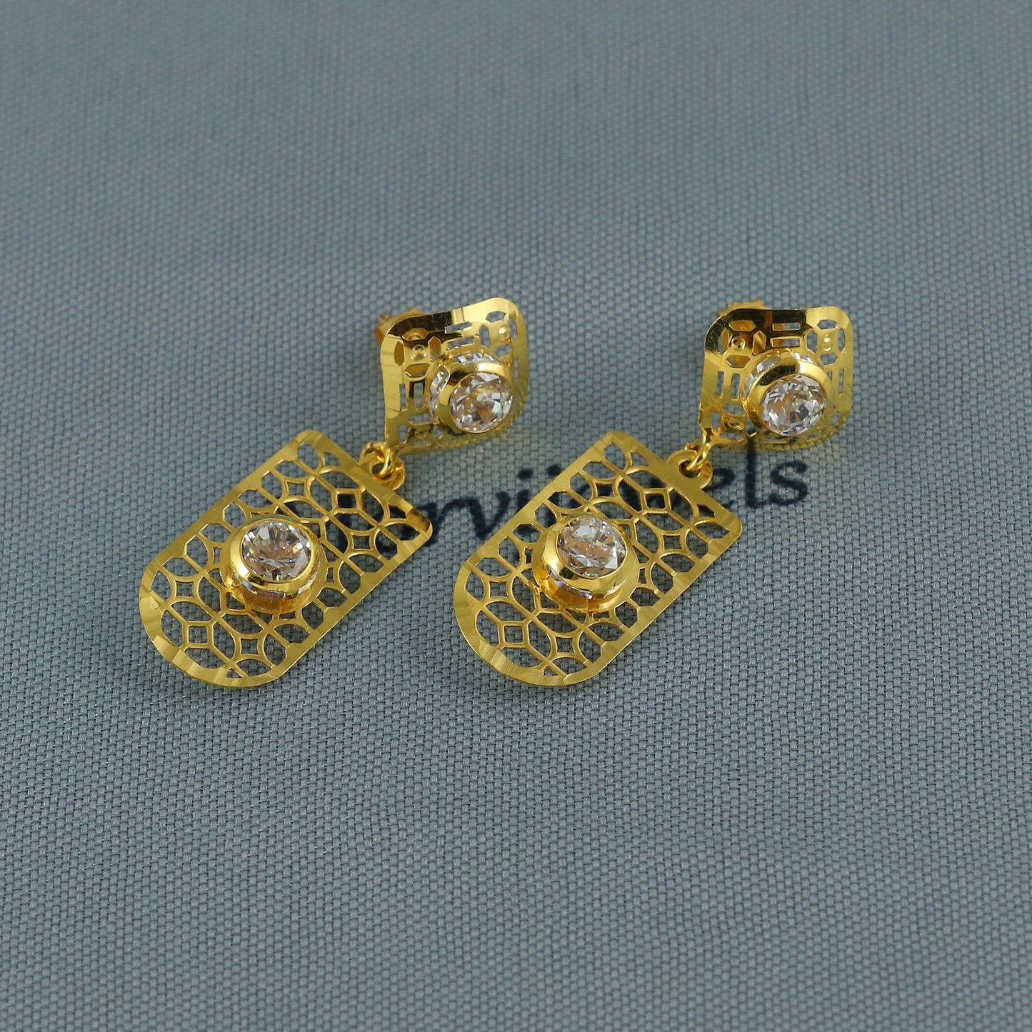 Elegant 18k Gold Dangle Earrings with CZ Stones, Light Weight Dainty Earrings Handmade Indian Jewelry, MJ0122