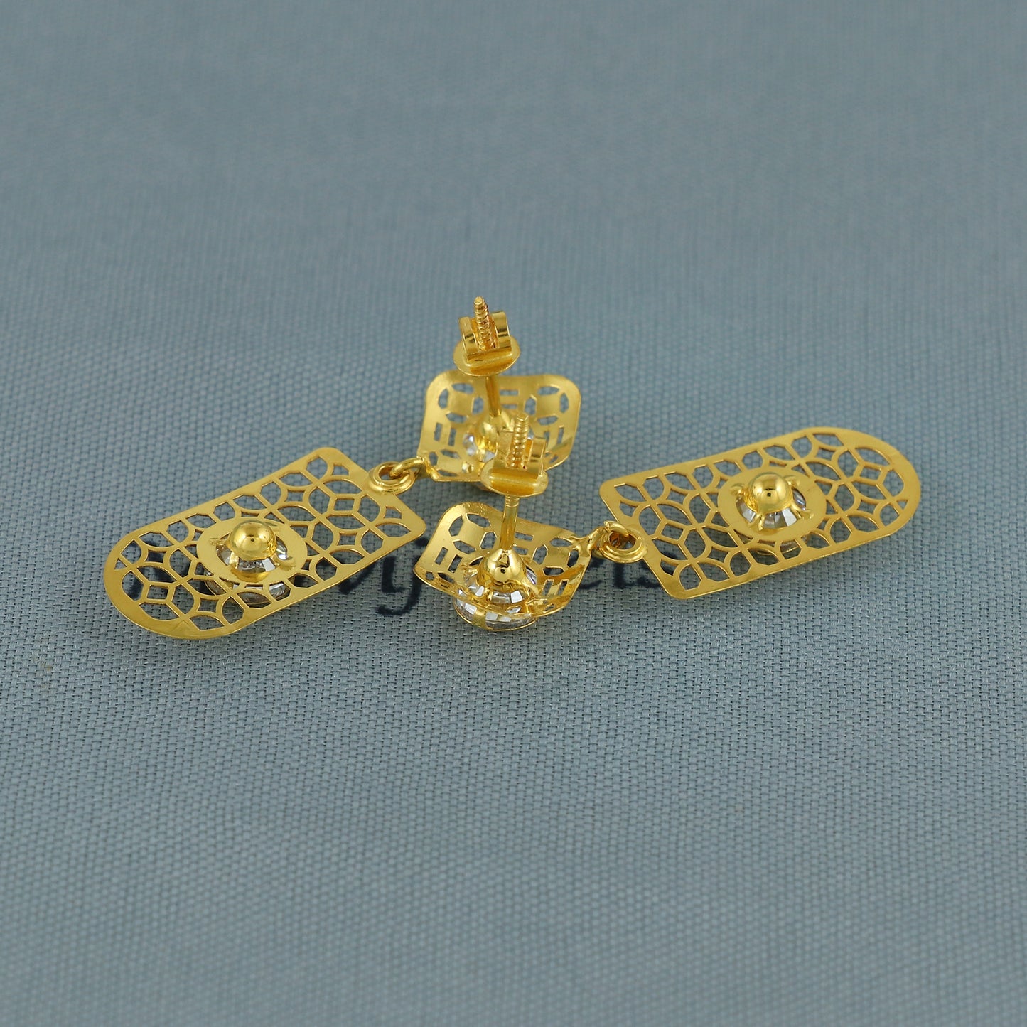 Elegant 18k Gold Dangle Earrings with CZ Stones, Light Weight Dainty Earrings Handmade Indian Jewelry, MJ0122