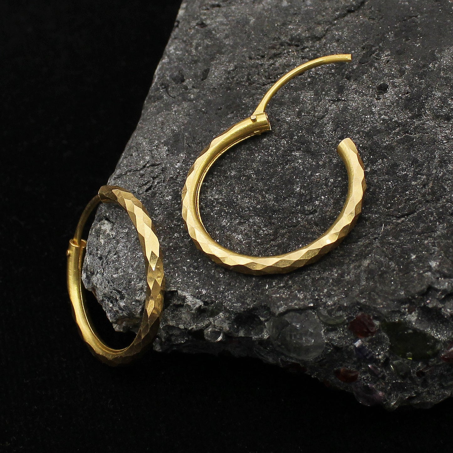 22k Yellow Gold Hoop Earrings, Handmade big Yellow gold earrings for women, Valentine Day gift, diamond cut bali hoop gold earrings