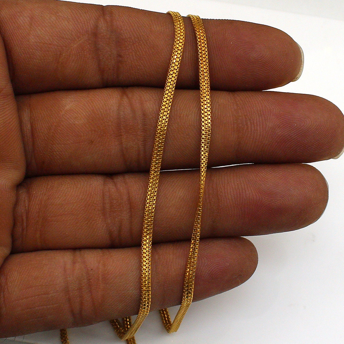 22k Yellow Gold Chain Necklace, box chain, Handmade Indian Gold