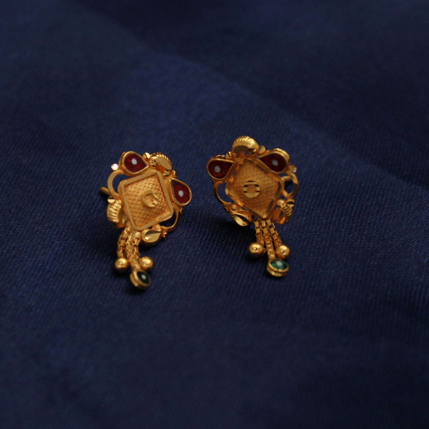 Solid 22k Gold Stud Earrings Handmade Indian Jewelry for Gift, Everyday Gold Women Girl Earrings K1700