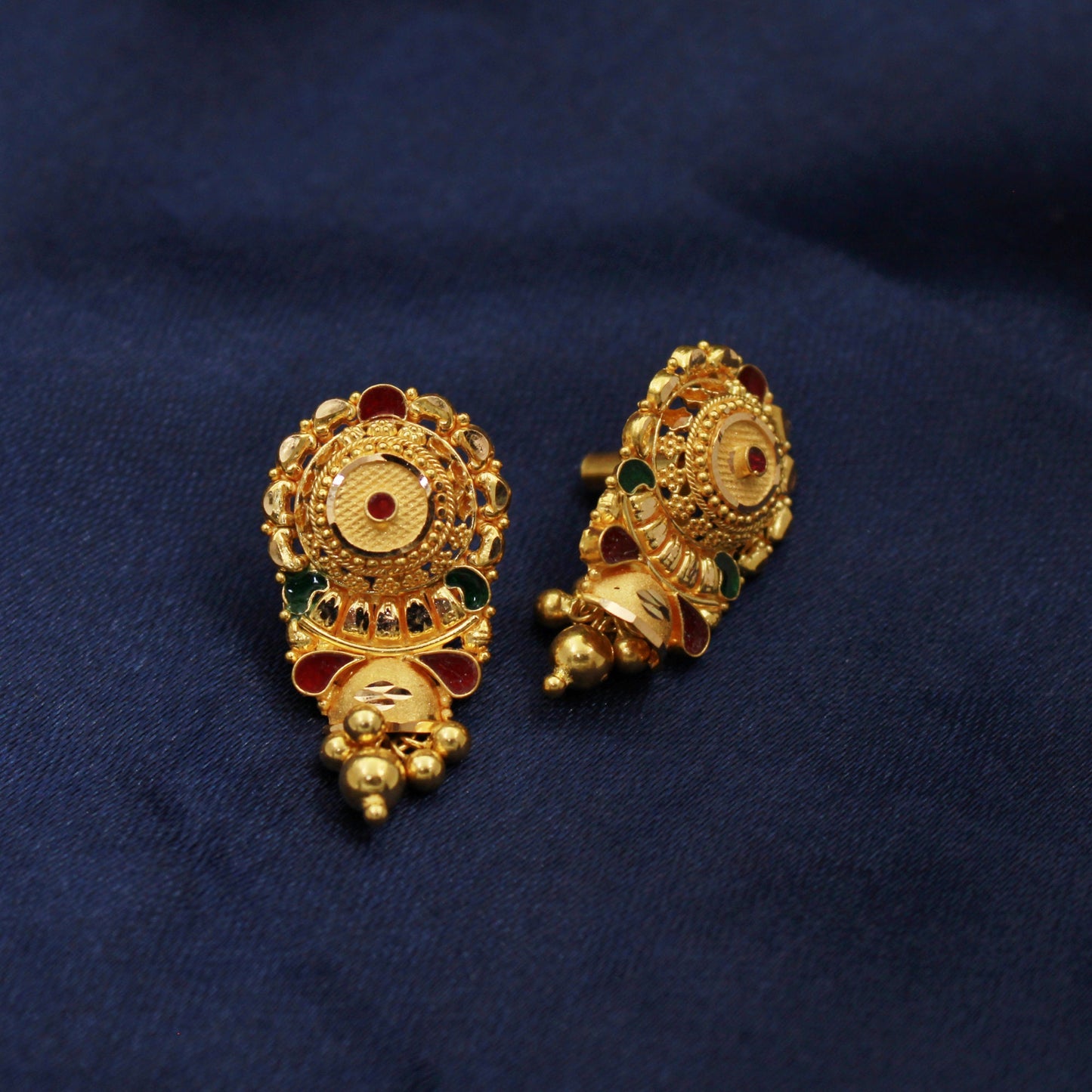 Rajasthani 22k Gold stud Earrings handmade jewelry, indian handmade wedding earrings, K1711