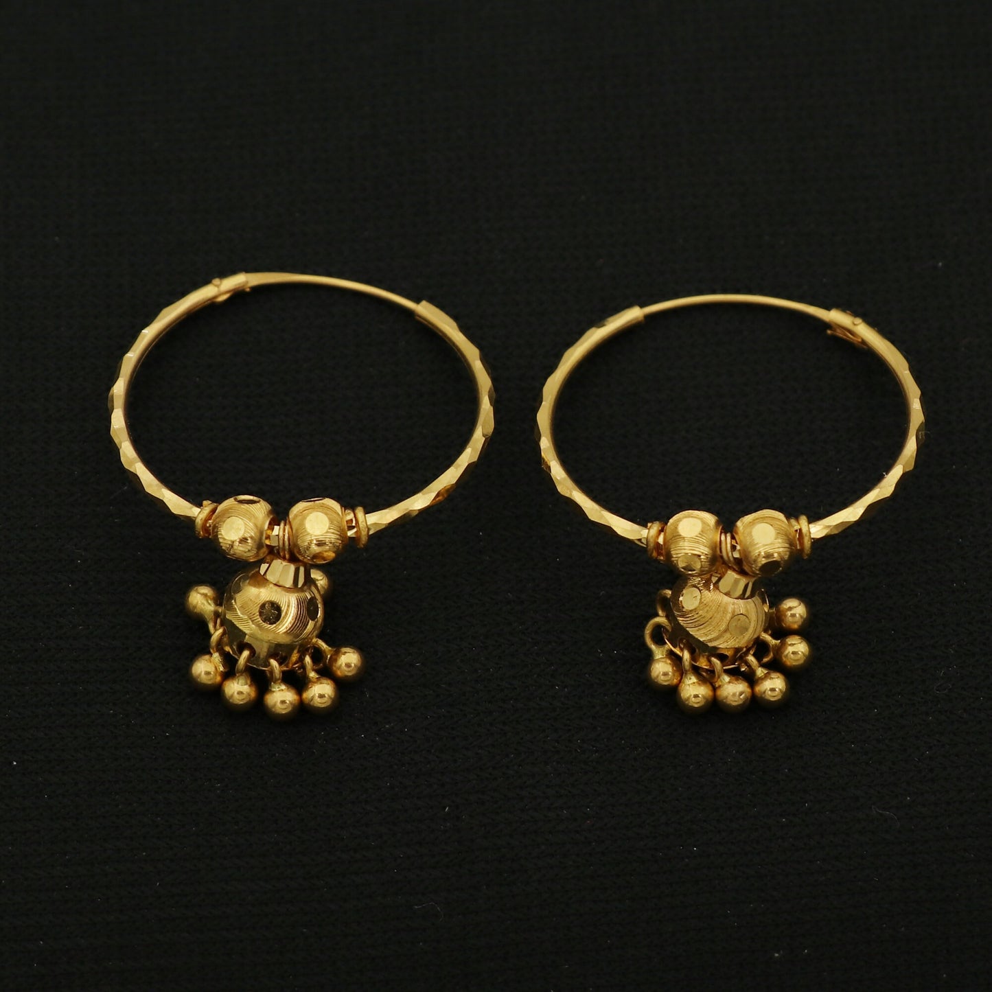 22k Yellow Gold Hoop Bali Jhumki Earrings Handmade big Yellow gold earrings for women, Valentine Day gift, star design indian gold earrings