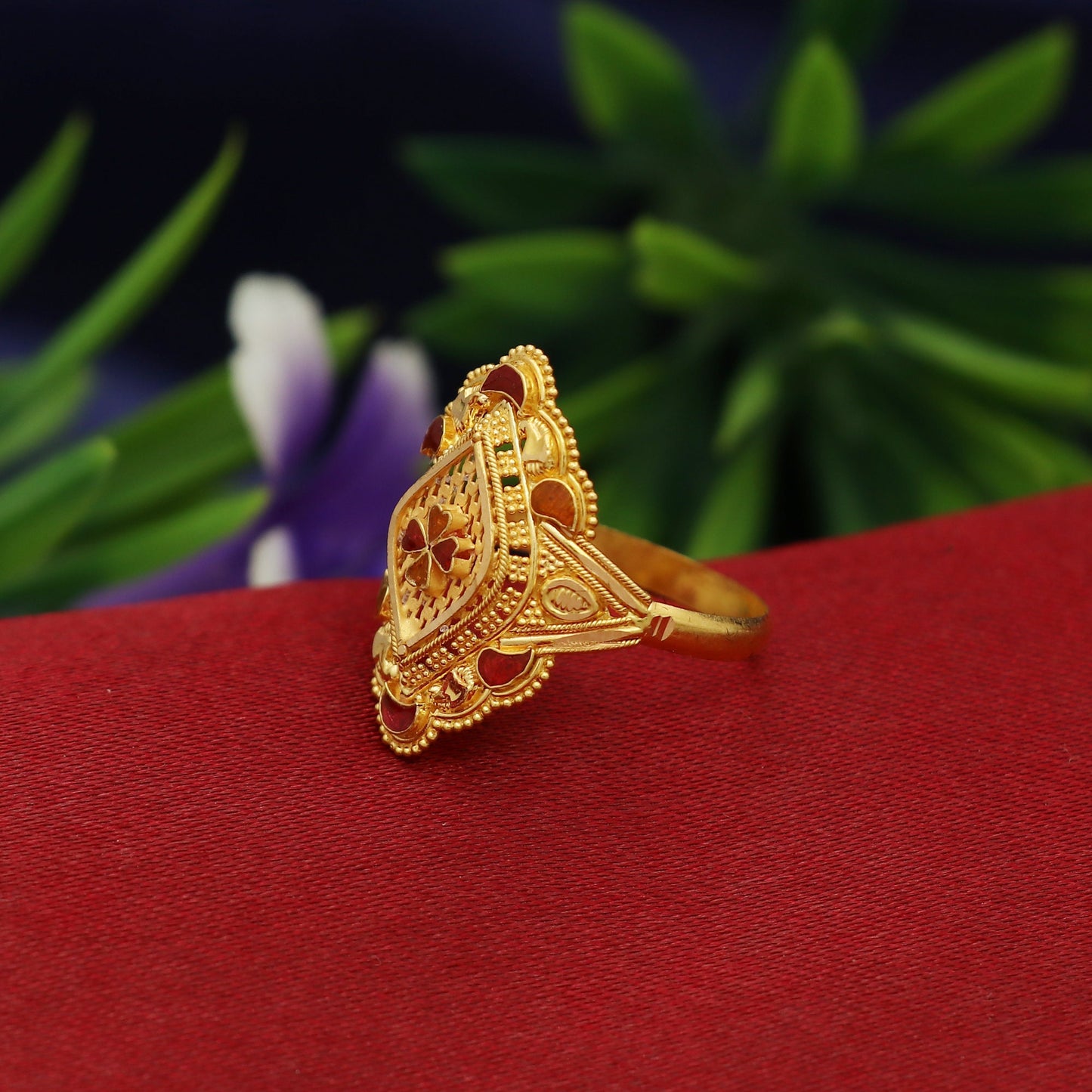 22k Gold Ring women jewellery, Pure Handmade Ring Indian Jewelry for gift, intricate enameled wedding anniversary party wear, SBJ1051