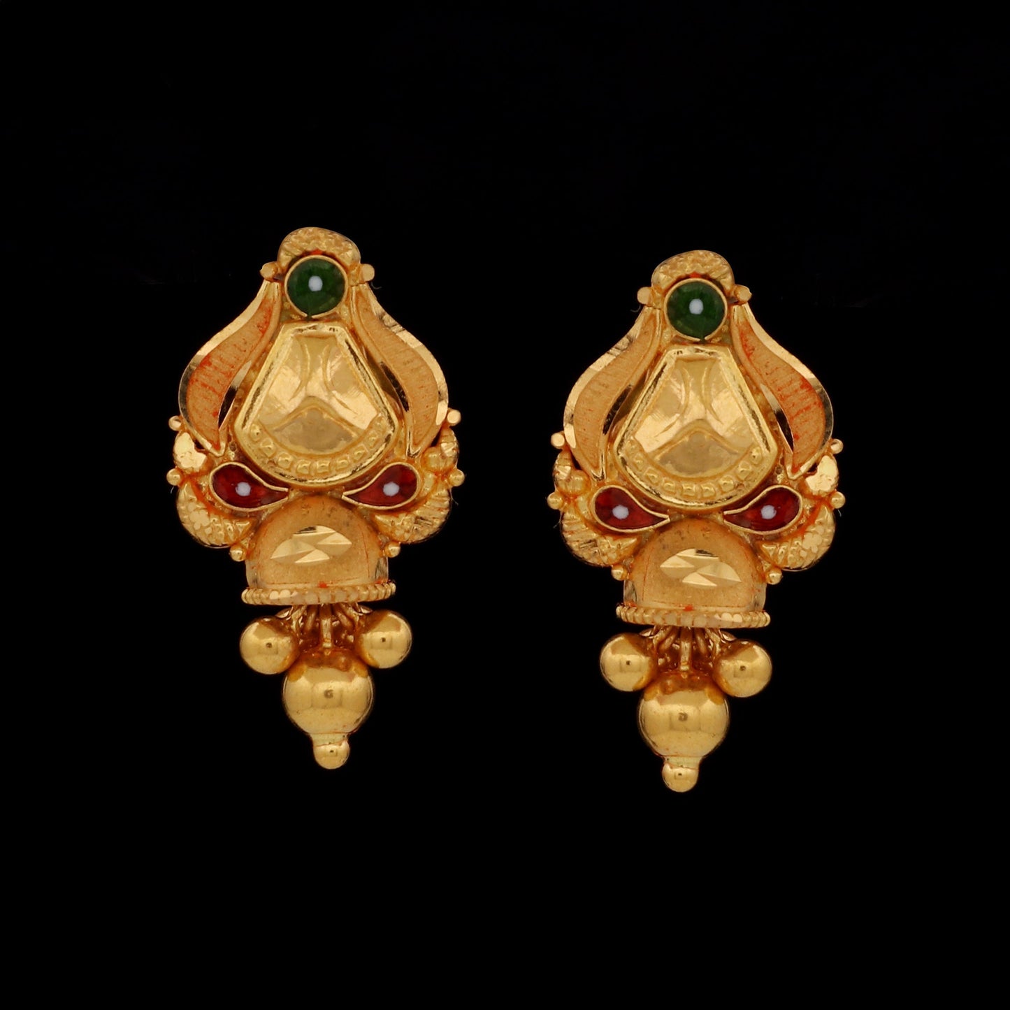 Indian 22k Gold Earrings handmade wedding jewelry, K1713