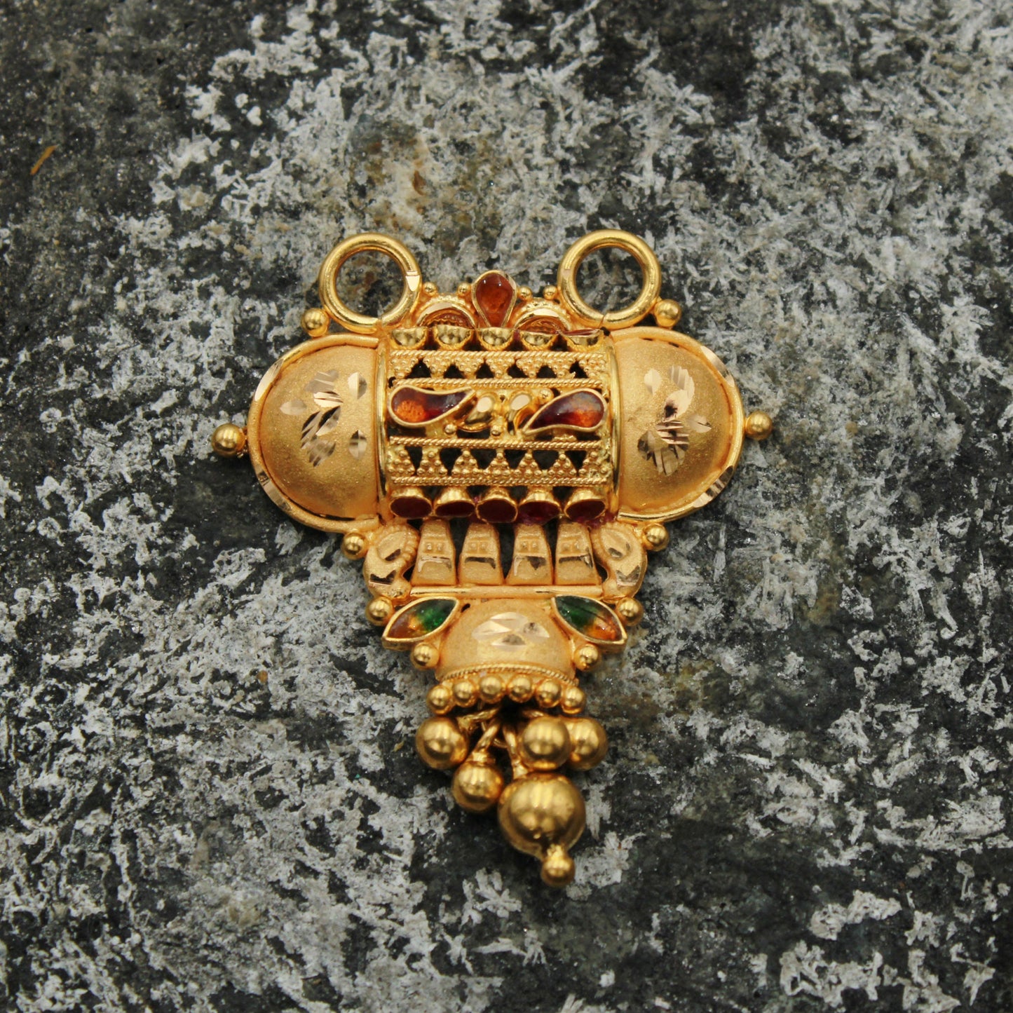 handmade 22k yellow gold amulet pendant with fabulous hanging bells excellent women's girl's jewelry from india
