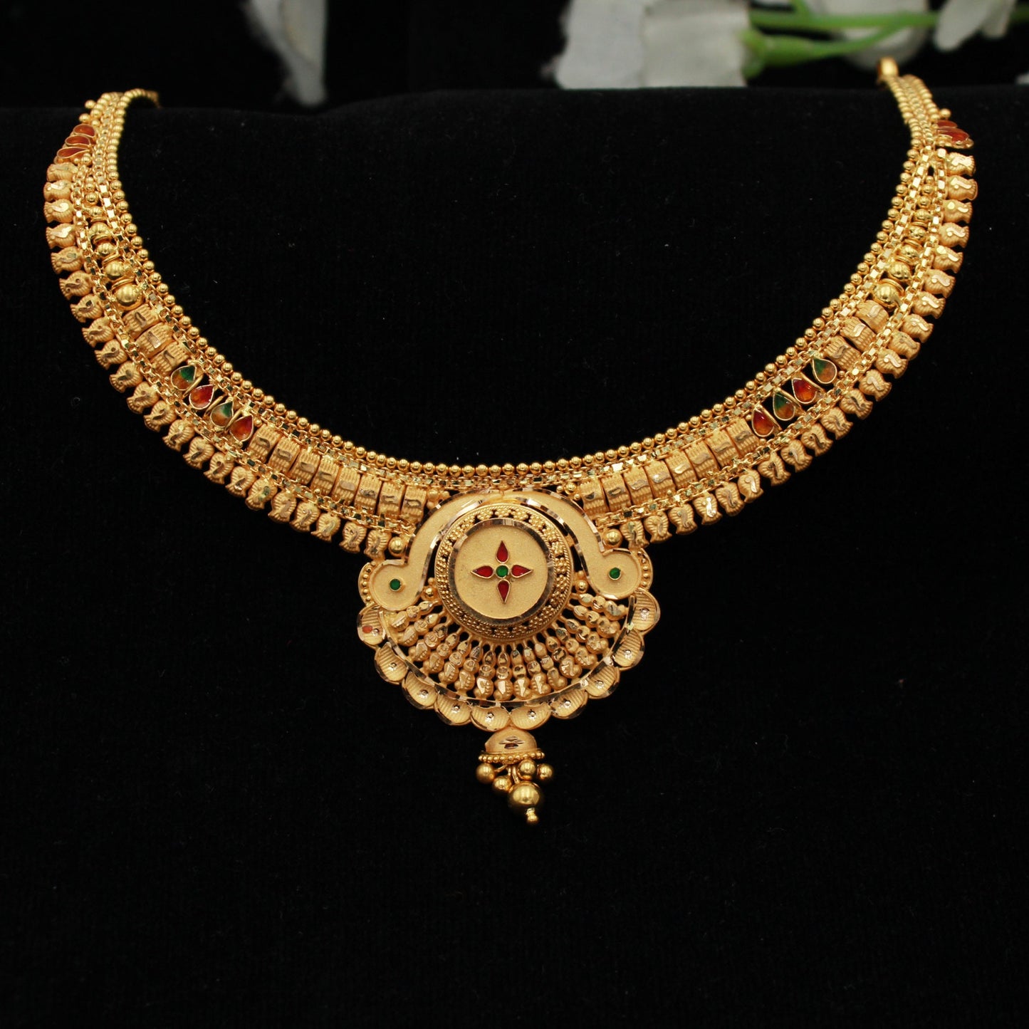22 karat Yellow Gold Necklace Indian Wedding Pure Gold Necklace Set, Designer Handmade Jewelry, Artisan Jewelry