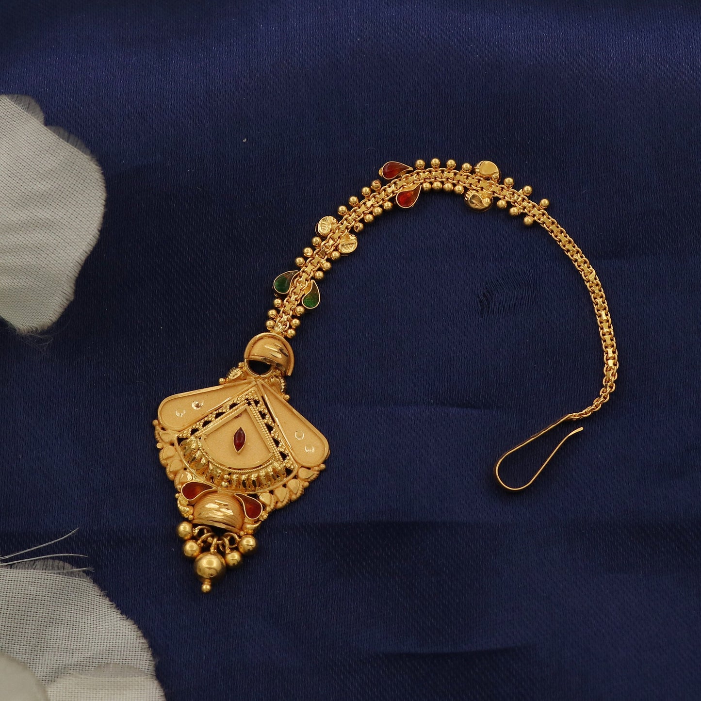 Headwear tikka 22k Yellow Gold mang tikka Jewelry , Handmade Yellow gold Borla for women, Handmade design indian gold Head Jewelry