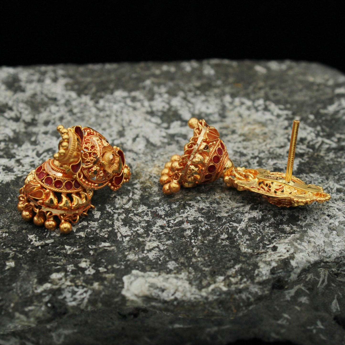Jhumka 22k Gold Dangle Earrings , handmade vintage Pure Traditional design indian style WEDDING Dangle Jhumki Earrings Chandelier