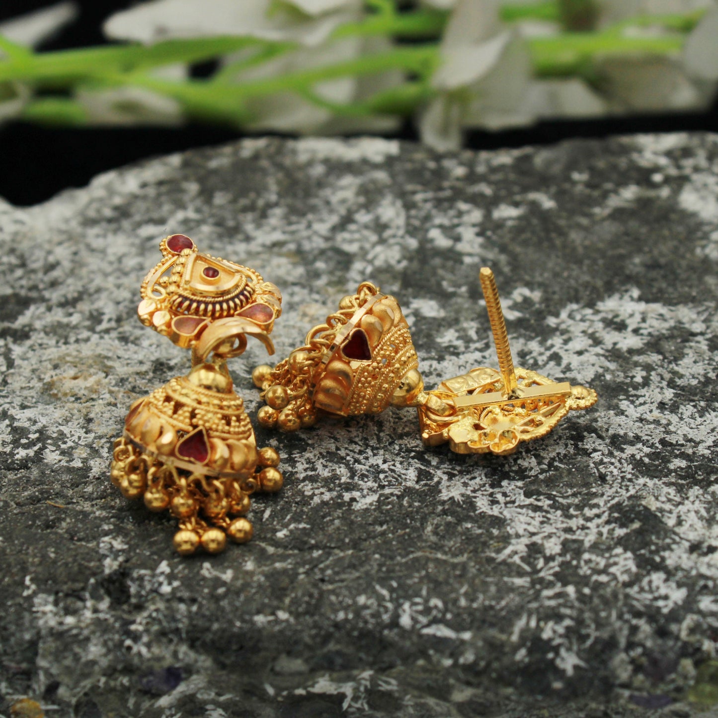 22k Yellow Gold Jhumka Earrings , Handmade Vintage Pure Traditional Indian WEDDING Dangle Earrings Dangle stud jewelry,