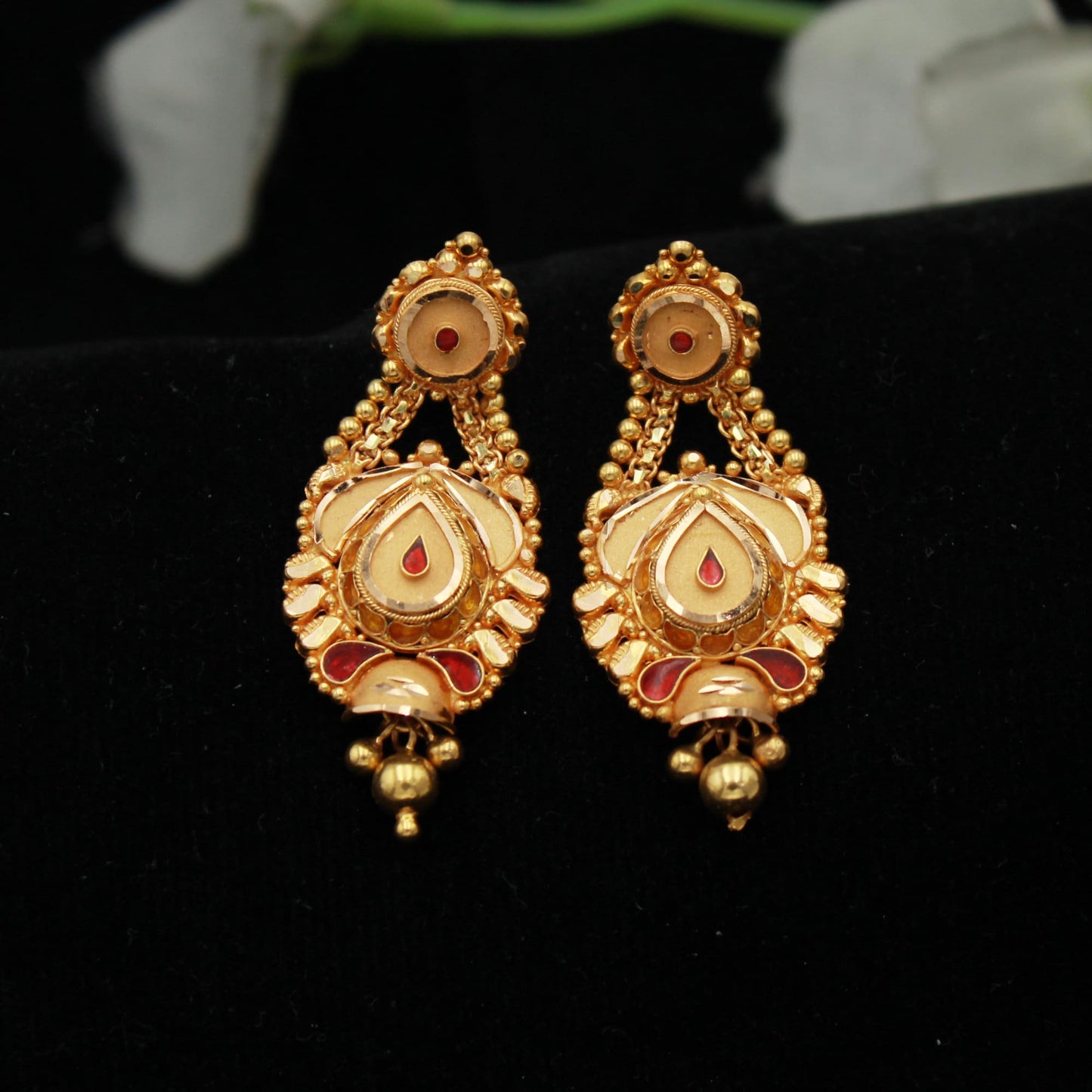 22k Yellow Gold Necklace with Jhumki Designer Handmade Jewelry, indian wedding gold jewellery, Wedding Bridal Jewelry for gift