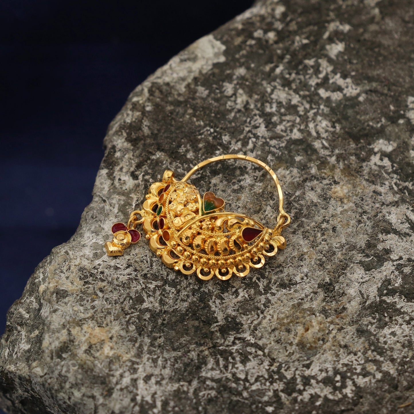 Indian 22k gold nose piercing ring pin, earrings