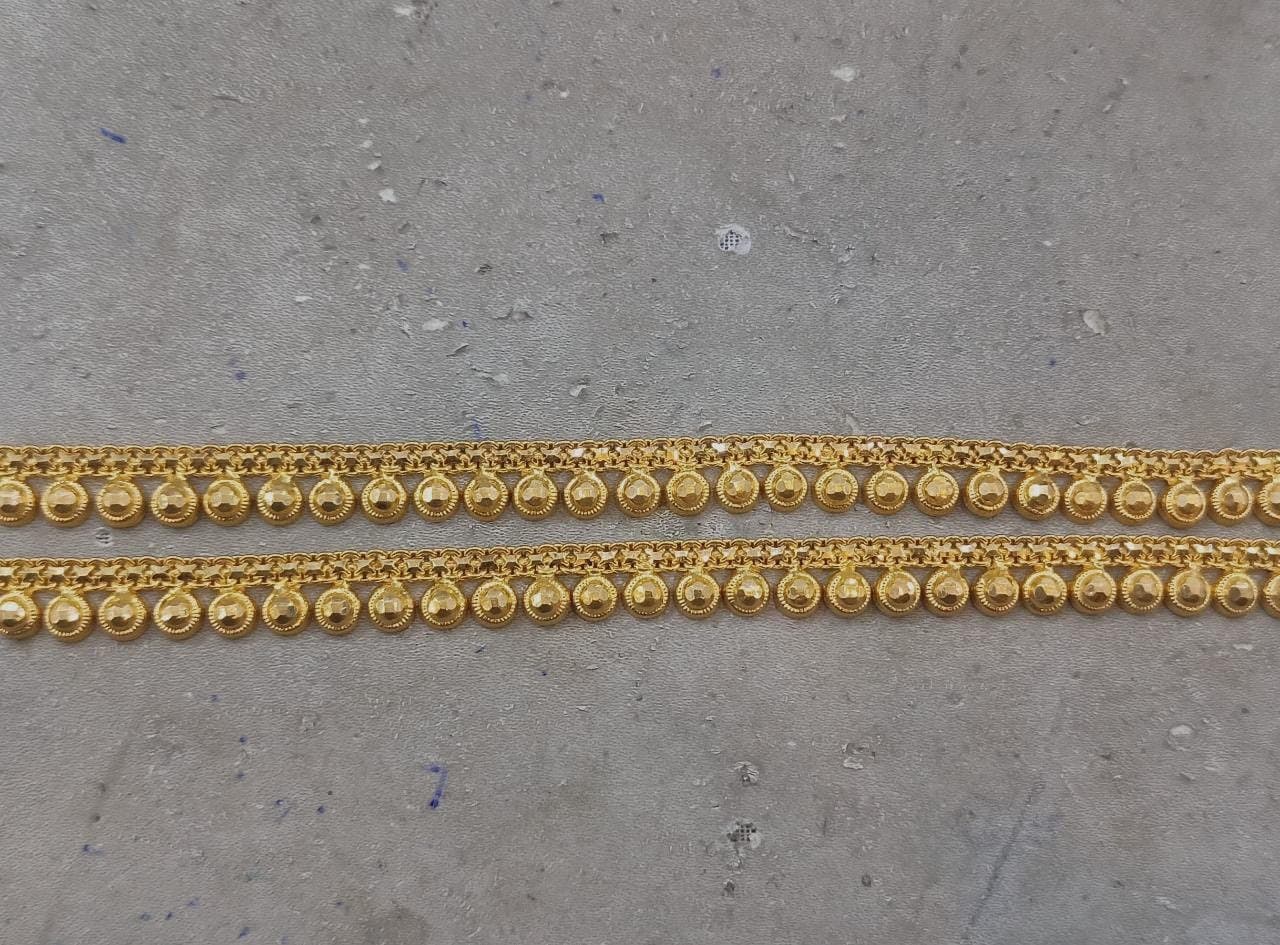 22k Yellow Gold Anklet Pair Jewelry , Vintage Antique design Handmade Indian Gold Anklet, Traditional Wedding Anklet Pair for Leg
