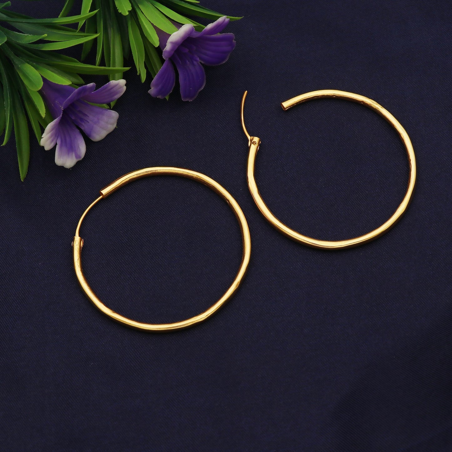 big 22k Yellow Gold Hoop Bali Earrings, Handmade Yellow gold earrings for women, Valentine Day gift, plaint design indian gold earrings