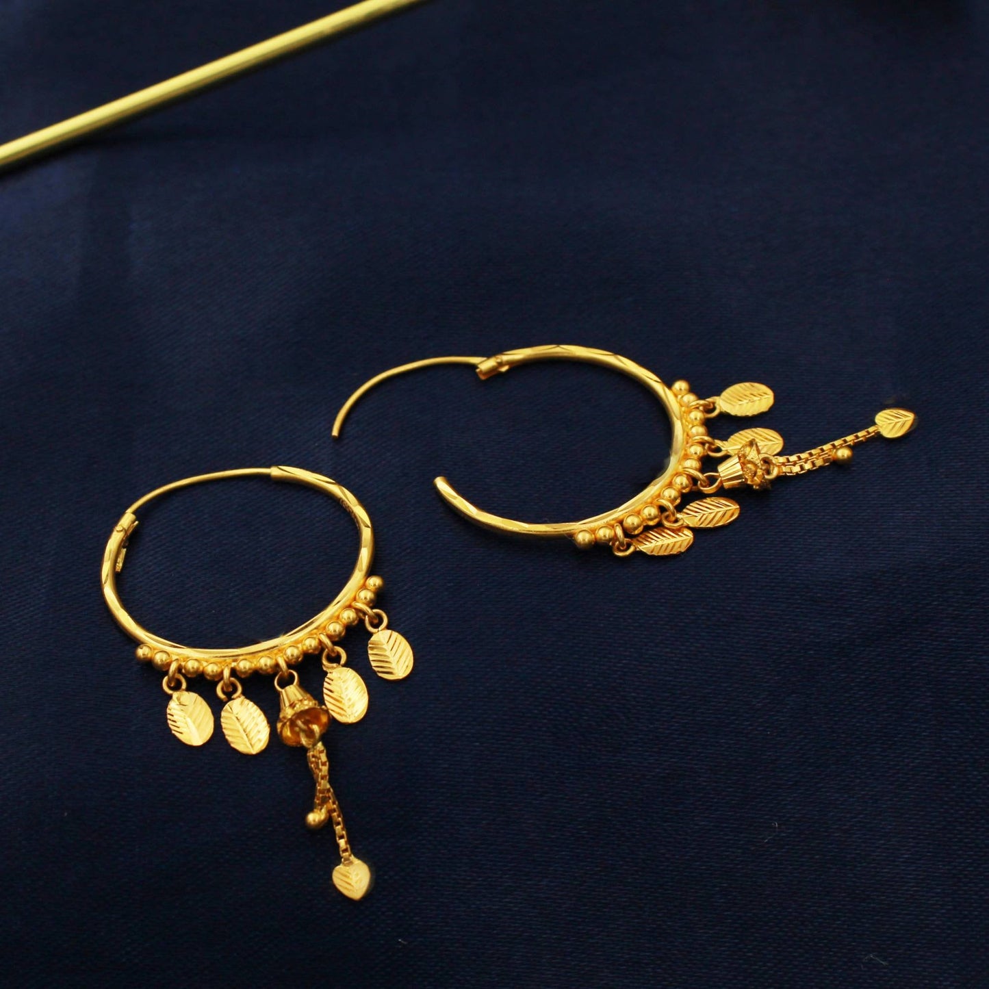 Pure 22k Yellow Gold Hoop Bali Earrings ,Huggies , Handmade Yellow gold earrings for women, Christmas gift, without dangling parts only hoop