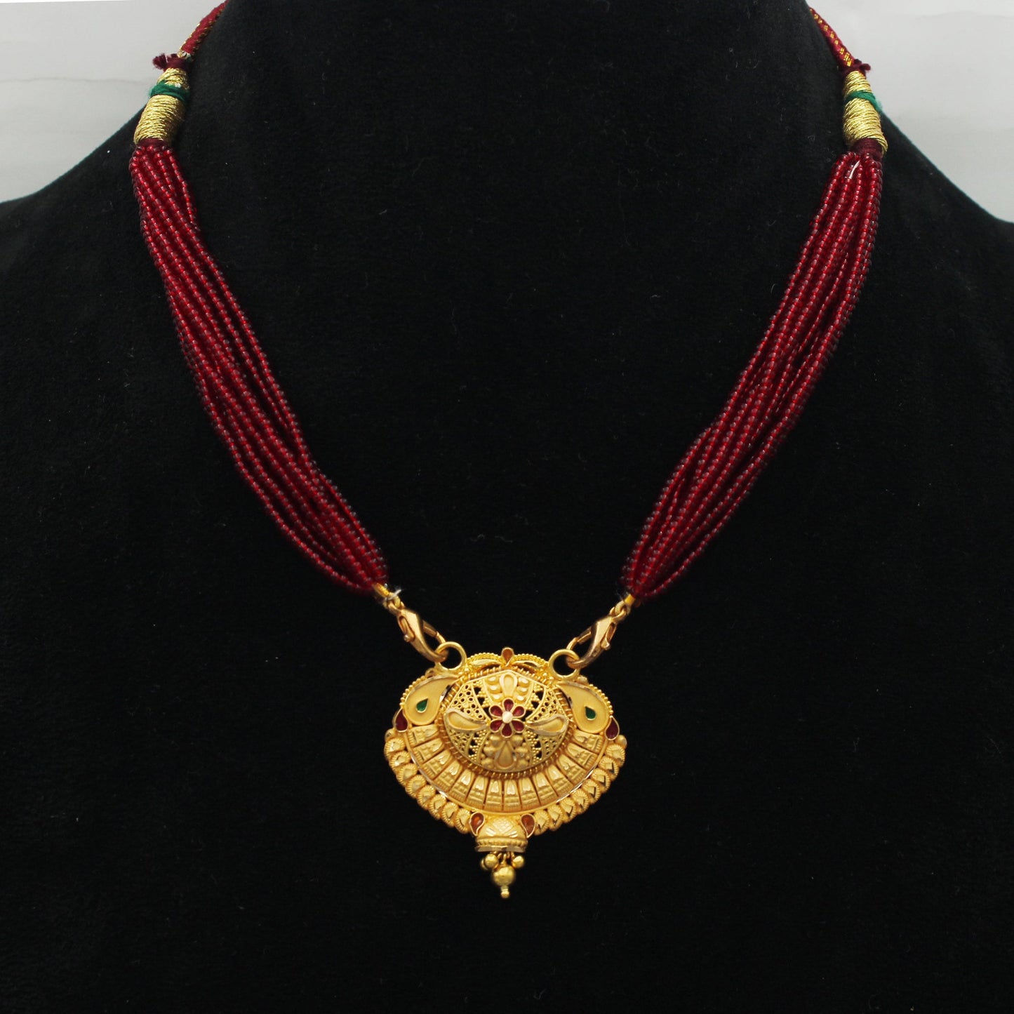 Beautiful 22k 18k yellow gold pendant necklace mangalsutra indian traditional handmade jewelry, K2165