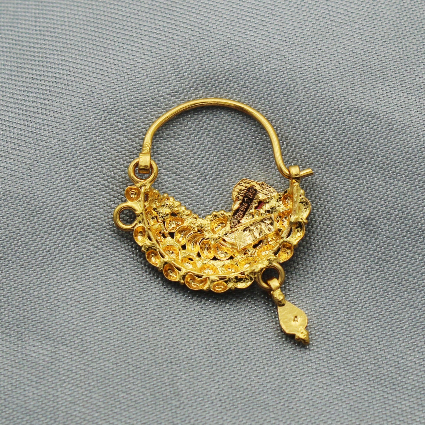 Peacock 22k yellow gold nath, nose jewelry, nose nosering, earring vintage antique indian gold jewelry, wedding traditional ornaments, K2251