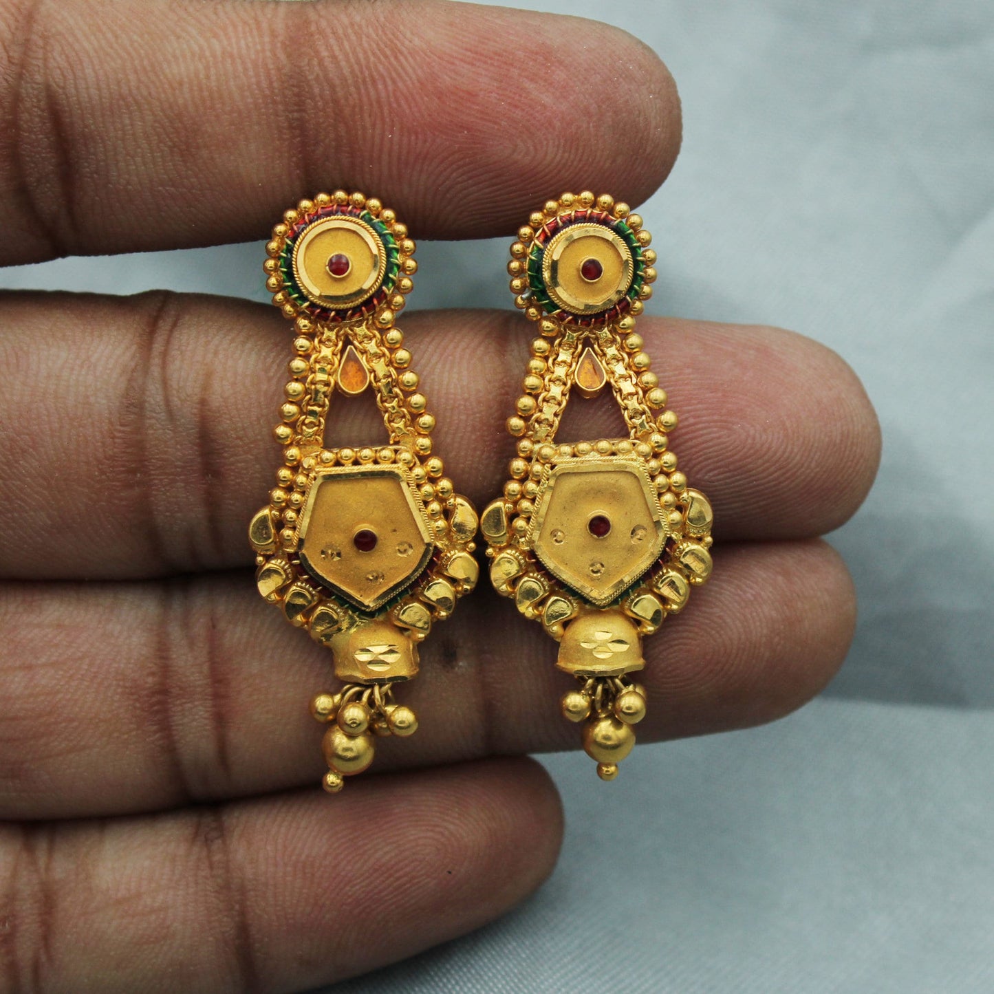 Designer 22k Yellow Gold Dangle Earrings Handmade Jewelry for Women