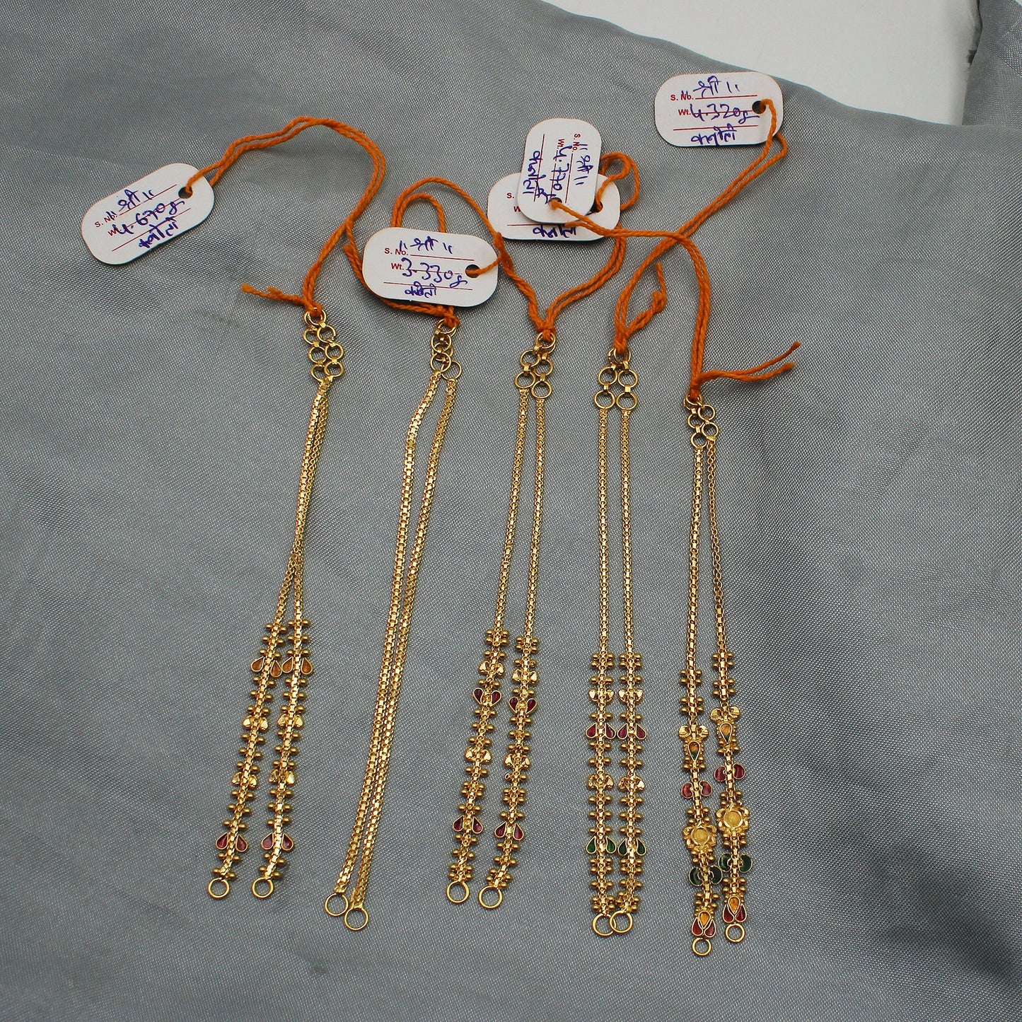 Ear chain 22k yellow gold indian earrings jewelry, Indian kanoti wedding traditional ornaments, K2253