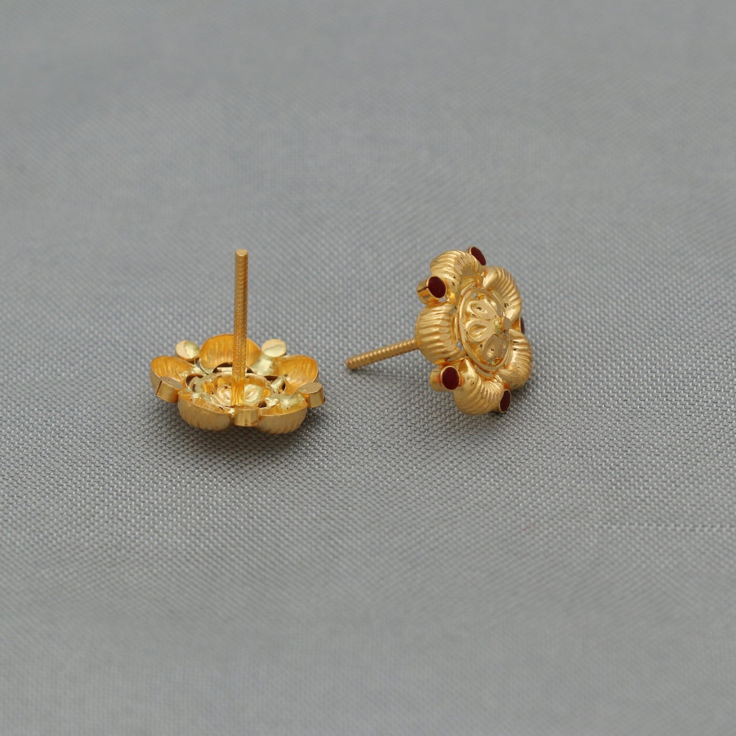 22k Yellow Gold Stud Earrings , Handmade Yellow gold earrings for women, vintage antique design indian gold earrings jewelry, small earrings