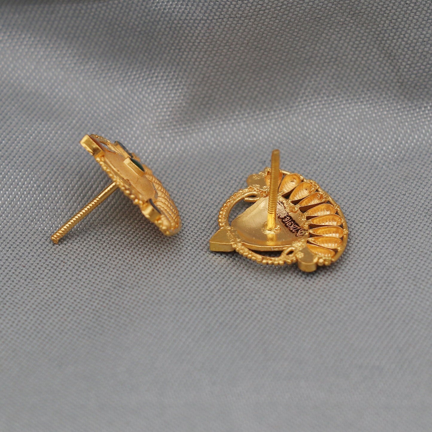 22 karat Gold Stud Earrings, Handmade Yellow gold earrings for women, vintage antique design indian gold earrings jewelry, Gold Stud Gift