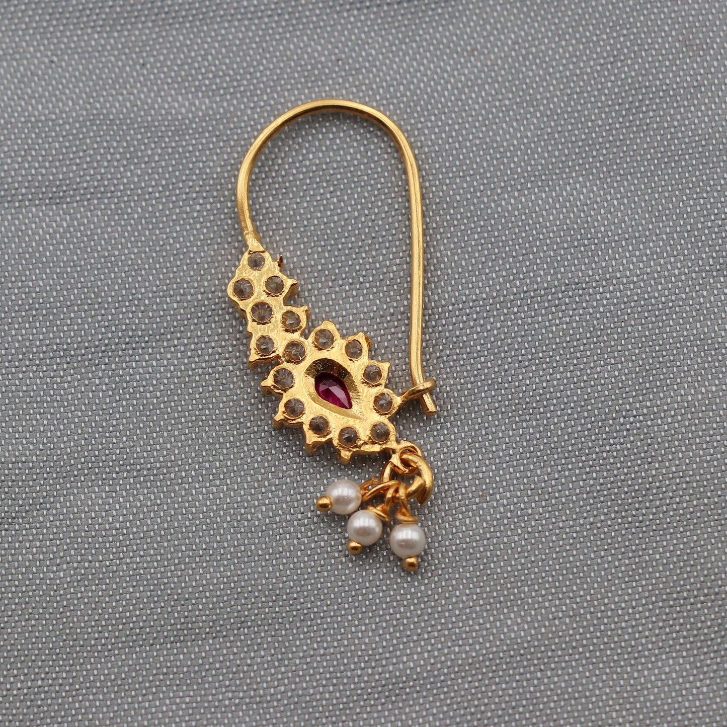 zircon 22k Yellow Gold Nath Nosepin women Jewelry from India, K2498