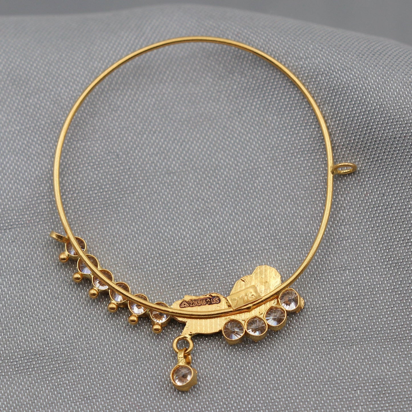 22k Yellow Gold Nath Nosepin Wedding Jewelry peacock Zircon with meena women indian Jewelry, K2511