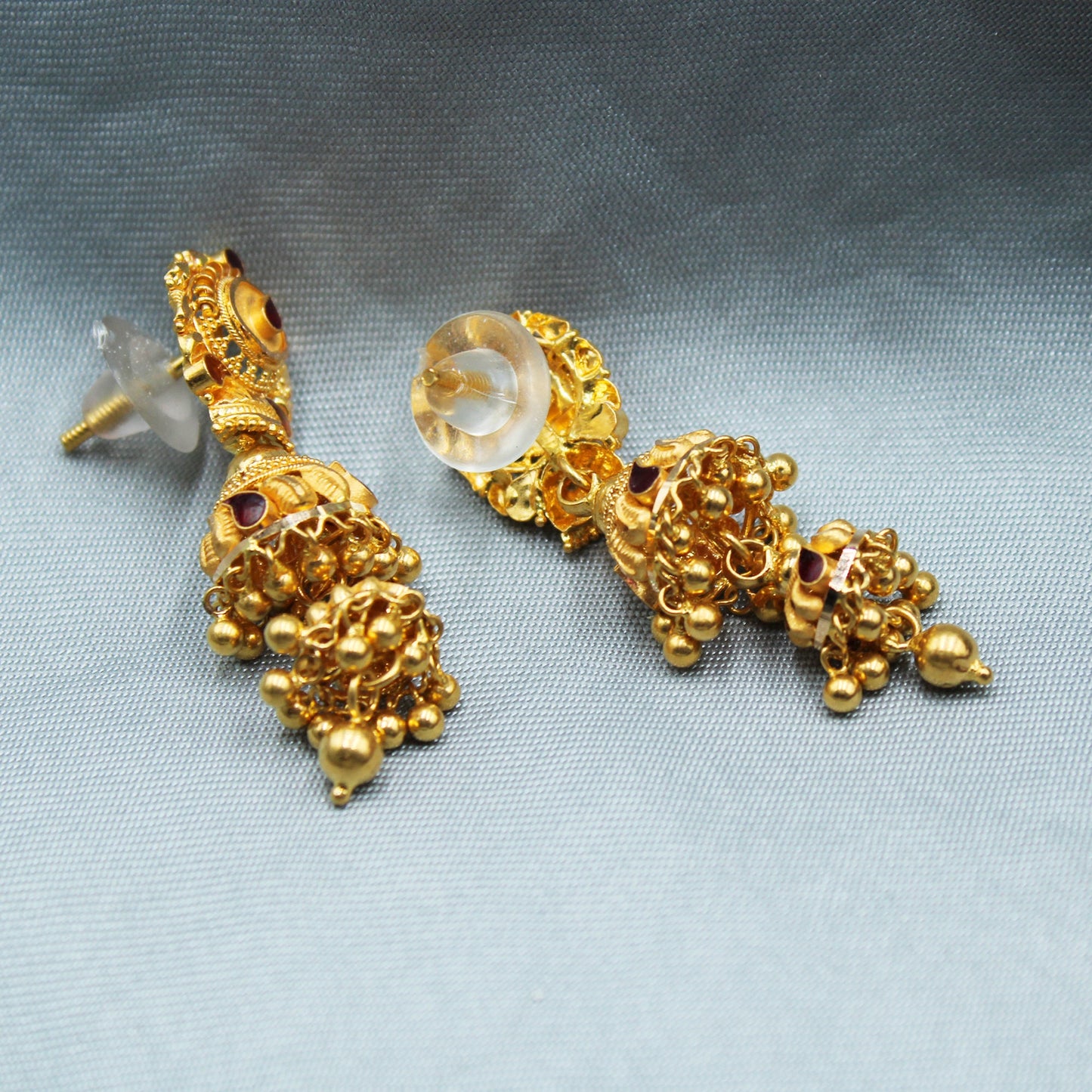 22k Yellow Gold Earrings dangle Jhumka Earring Indian Jewelry, 22k gold earrings for women wedding gift