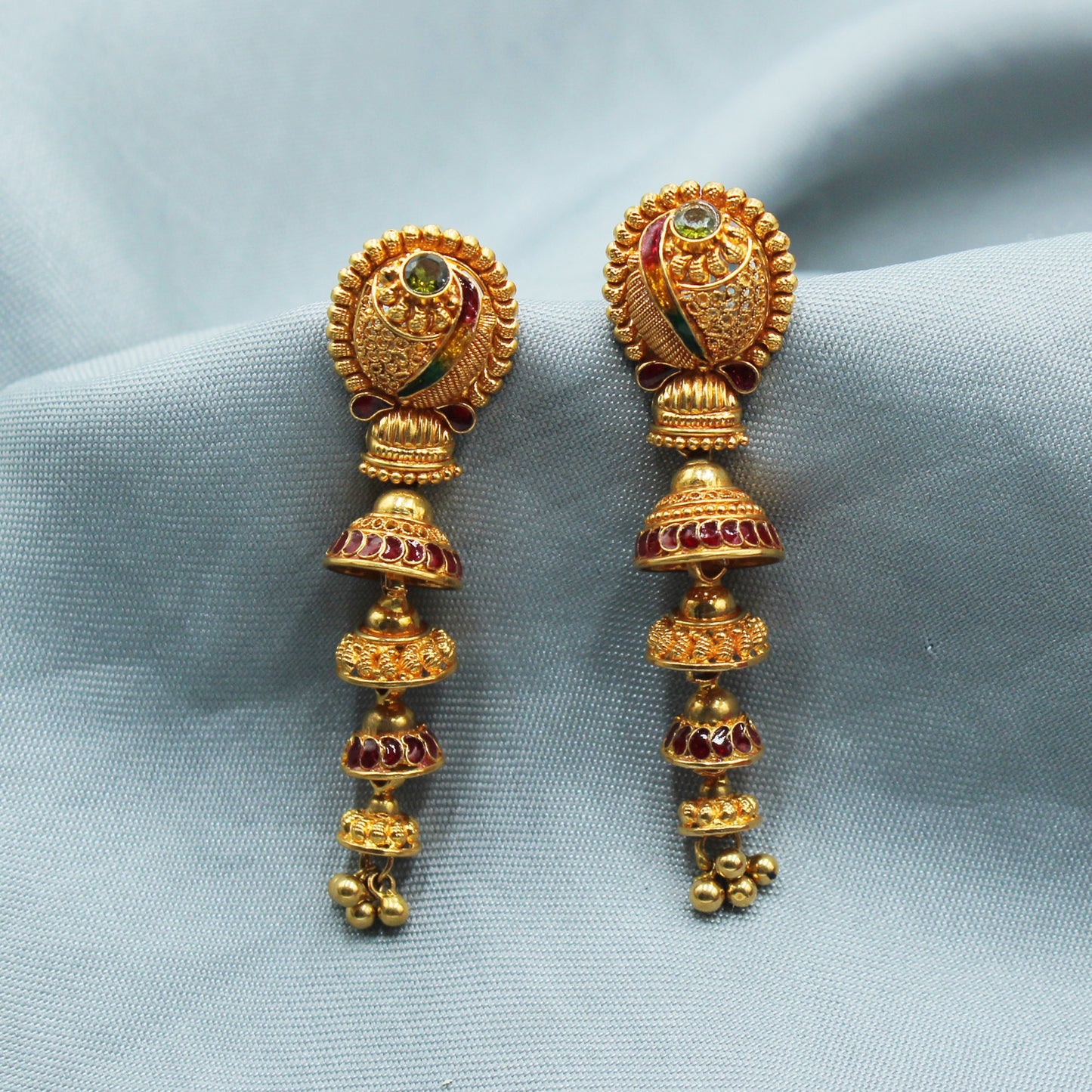 22k Yellow Gold Jhumka Earring Indian Jewelry, multi Chandelier Vintage Antique Design dangle Earrings Rajasthani Jewelry for women gift
