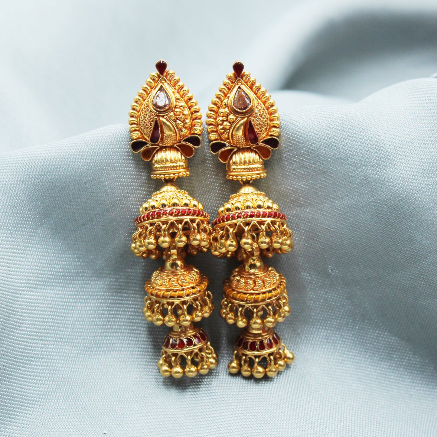 22k 22 karat Gold Earrings Jhumki Earring Indian Jewelry, Chandelier Gold Earrings, Dangling Beads Earrings, Long Jhumki Earrings for gift