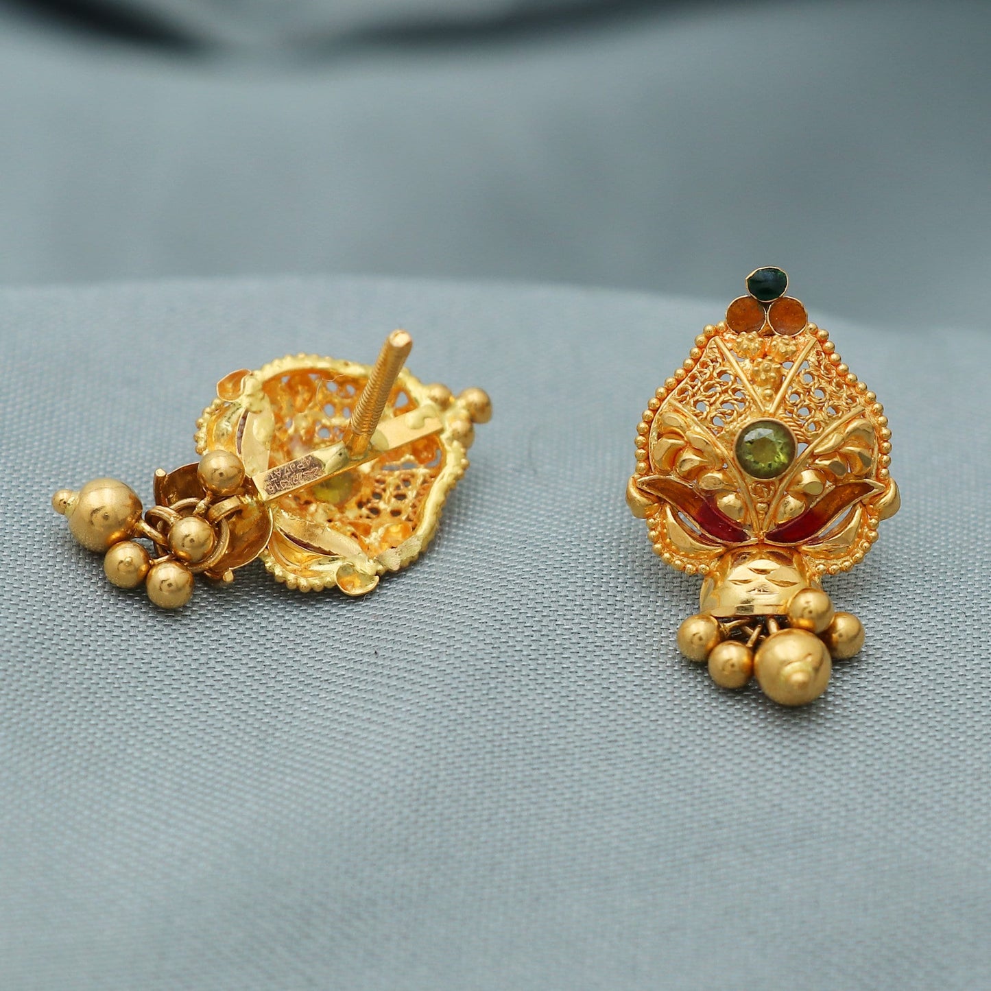 22k Gold Stud Earrings, Handmade Yellow gold earrings for women,