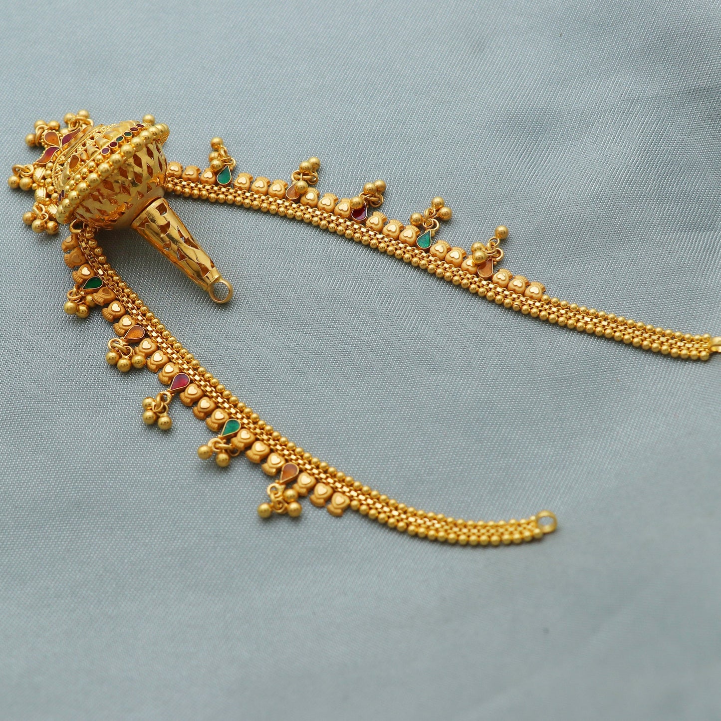 22kt Gold Chain For Head 22k yellow gold indian Head jewelry, Indian Borla wedding traditional ornaments, Indian Outfit, K2674