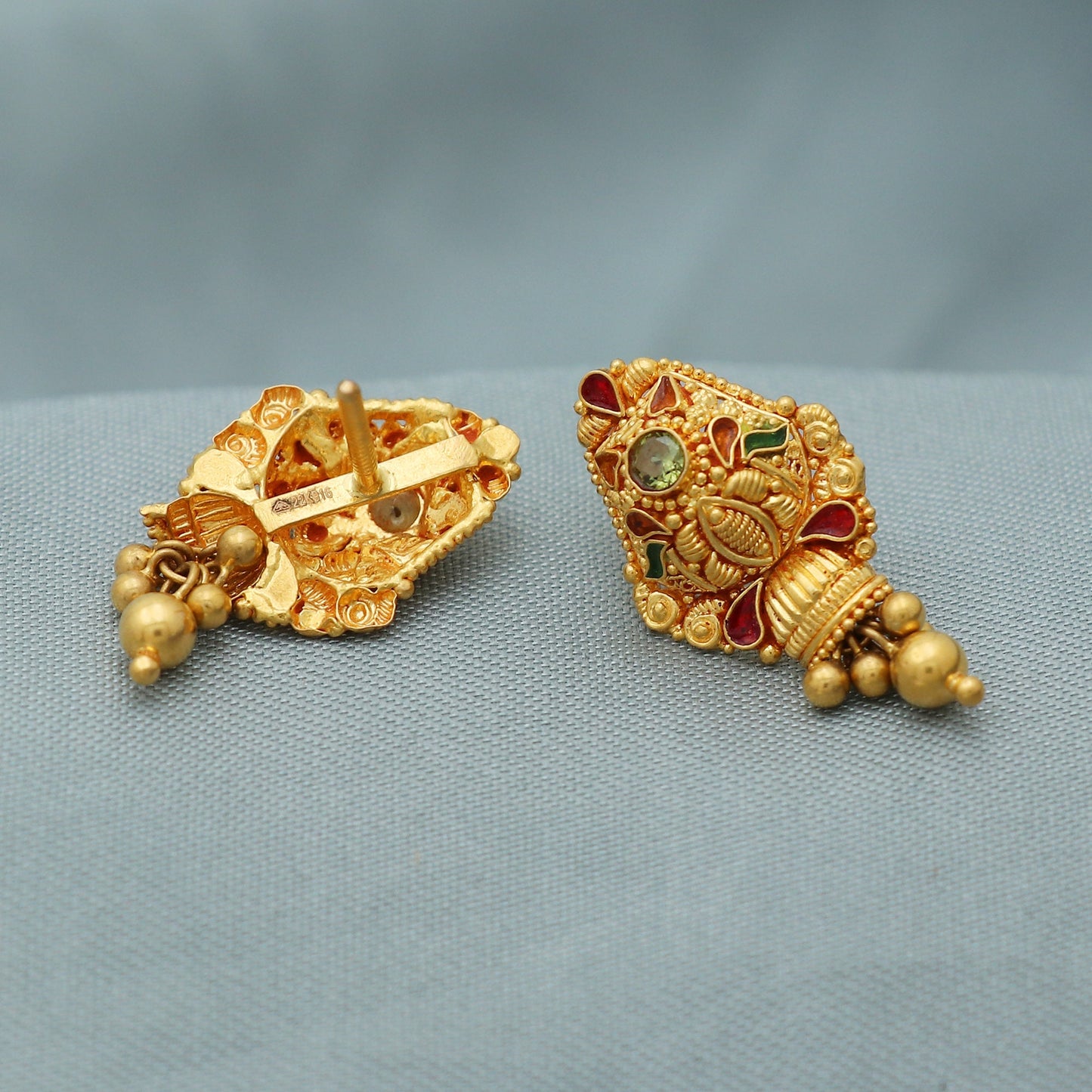 22k 18k Gold Stud Earrings, 22kt jewelry, Handcrafted Gold Jewelry for gift