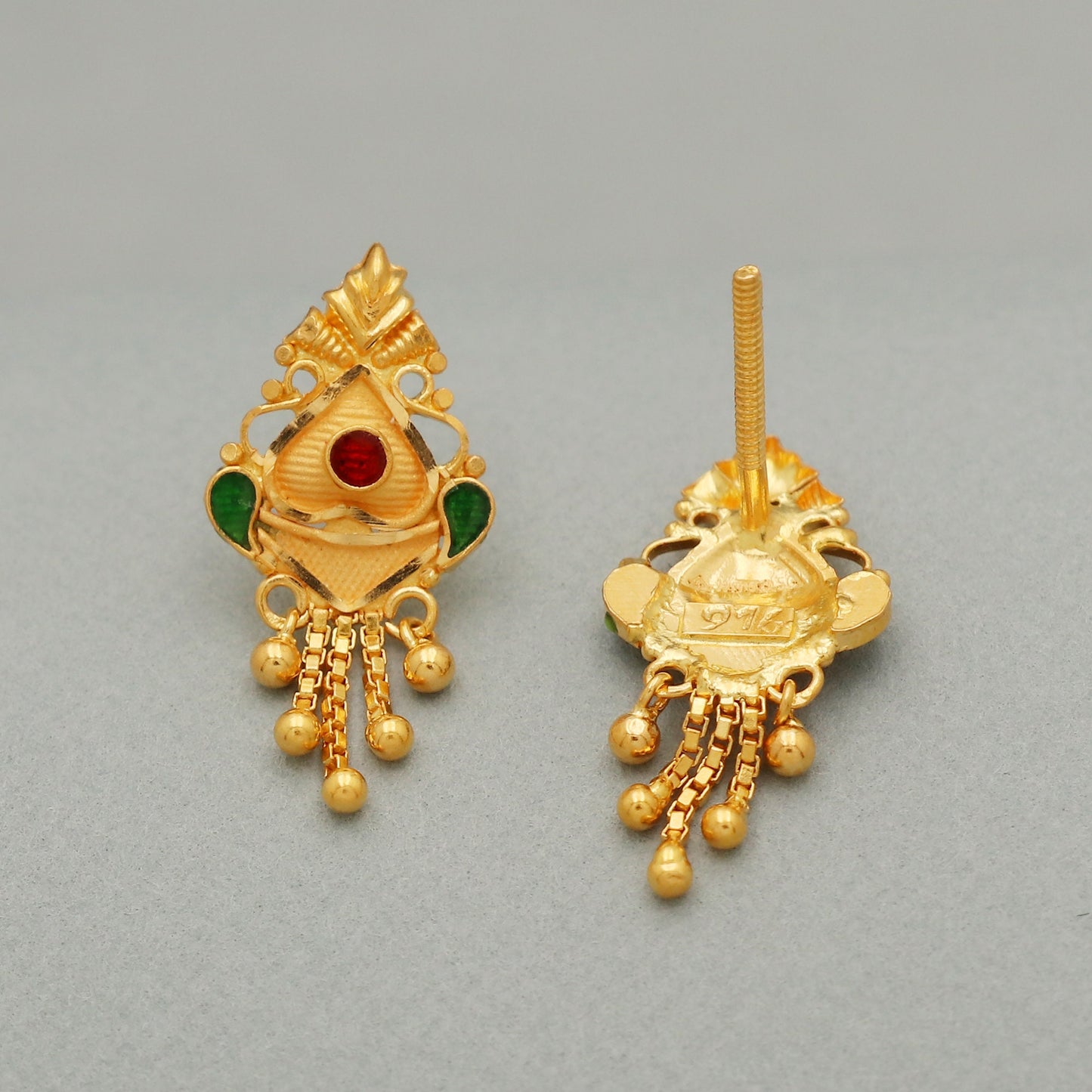 22k Yellow Gold Stud Earrings, Indian Handmade gold earrings for women, Party Wear Ethnic Earrings for Gift