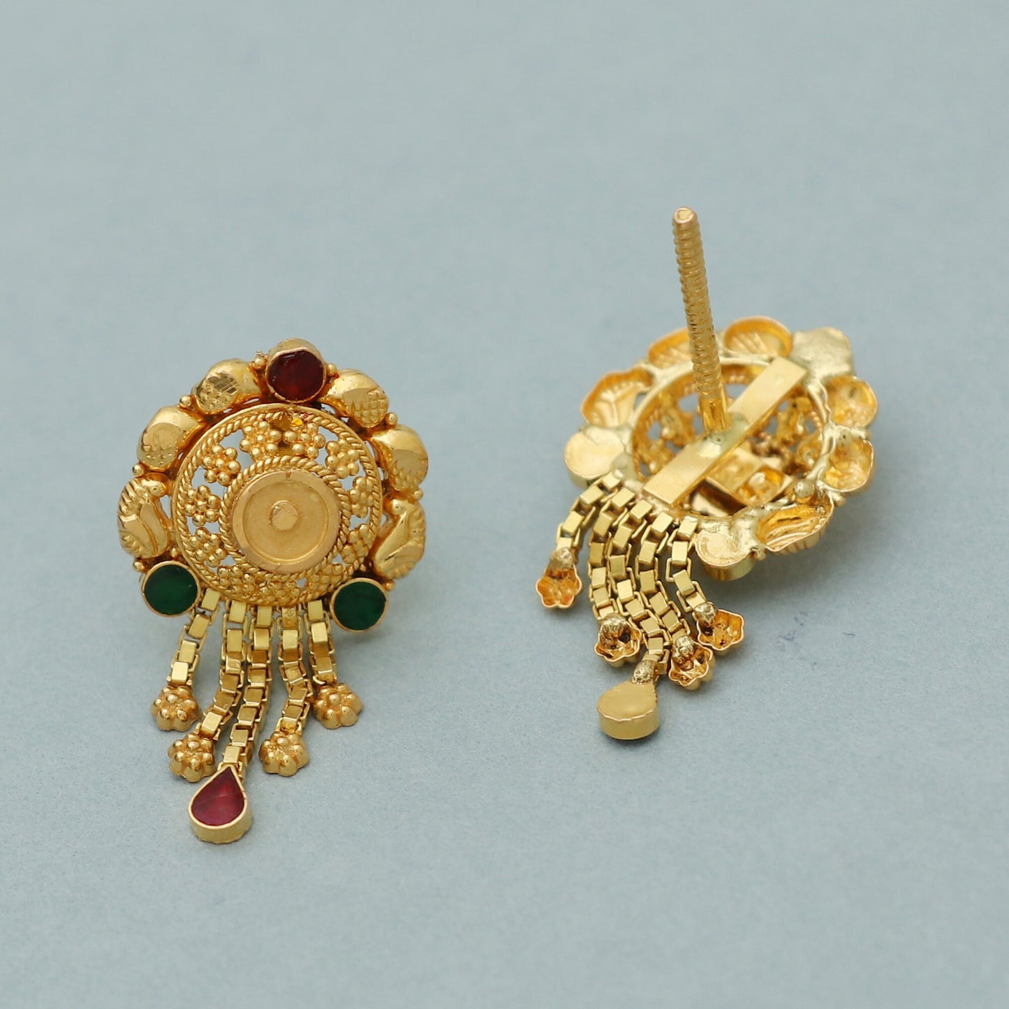 22k Yellow Gold Earrings, Handmade Yellow gold chain earrings for women, Valentine Day gift, enamel work indian gold earrings, K3117