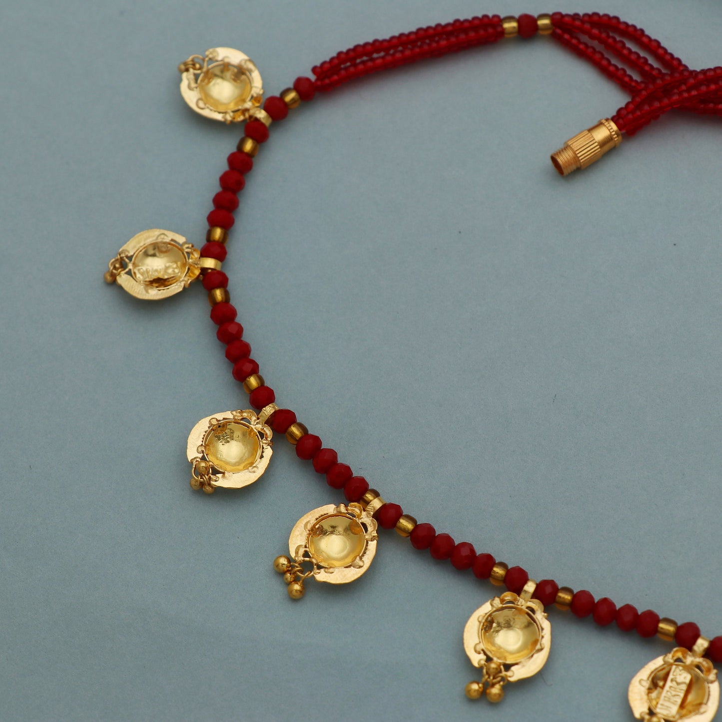 22k gold mala mangalsutra necklace with small amulet and red beads, Indian Wife Jewelry gift, 22k gold pendant