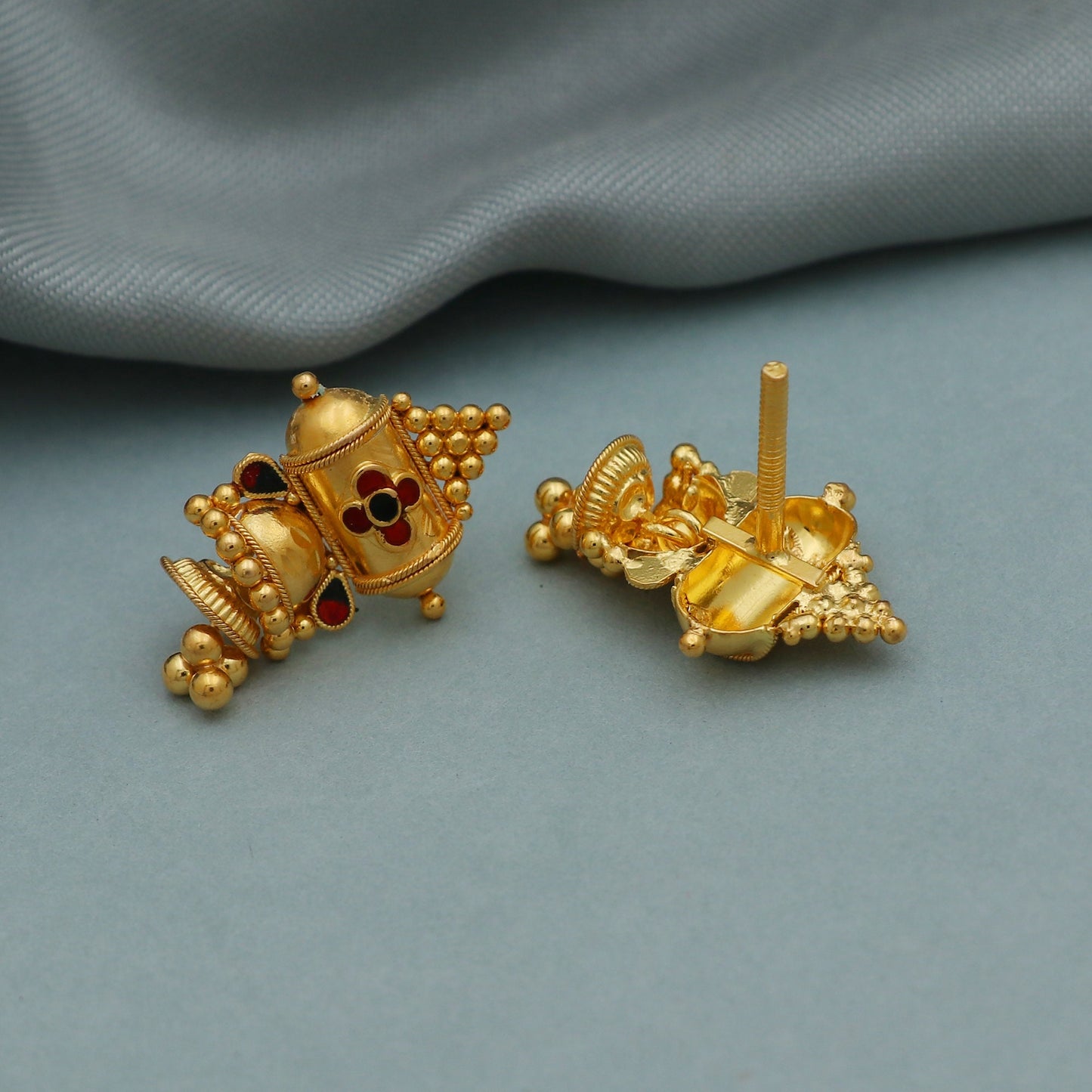 22k Yellow Gold Earrings, Handmade Yellow gold Jhumki earrings 22kt tops for women, Valentine Day gift, wedding indian gold earrings