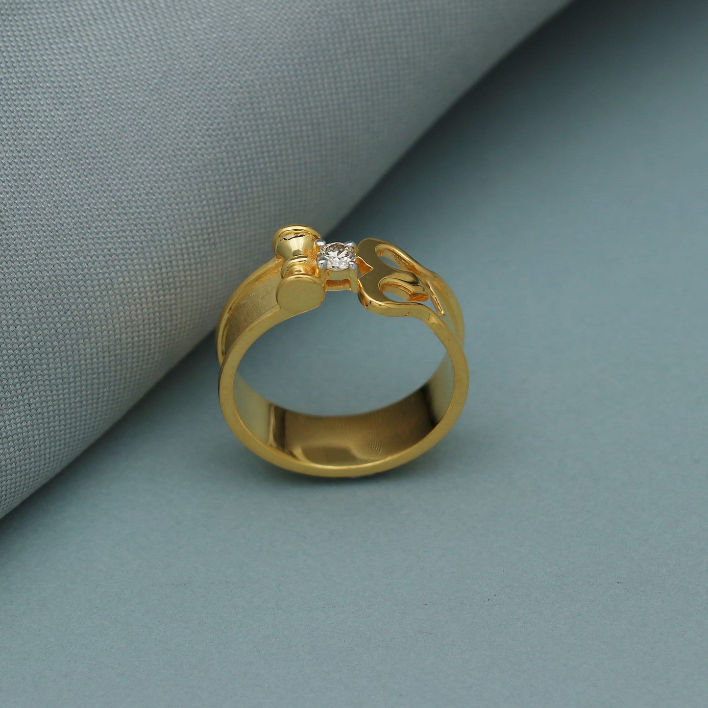 Trishul 18k Gold Ring Single Natural Diamond Ring, 18kt Handmade Indian Gold Ring, 18kt gold ring shiva gold ring,