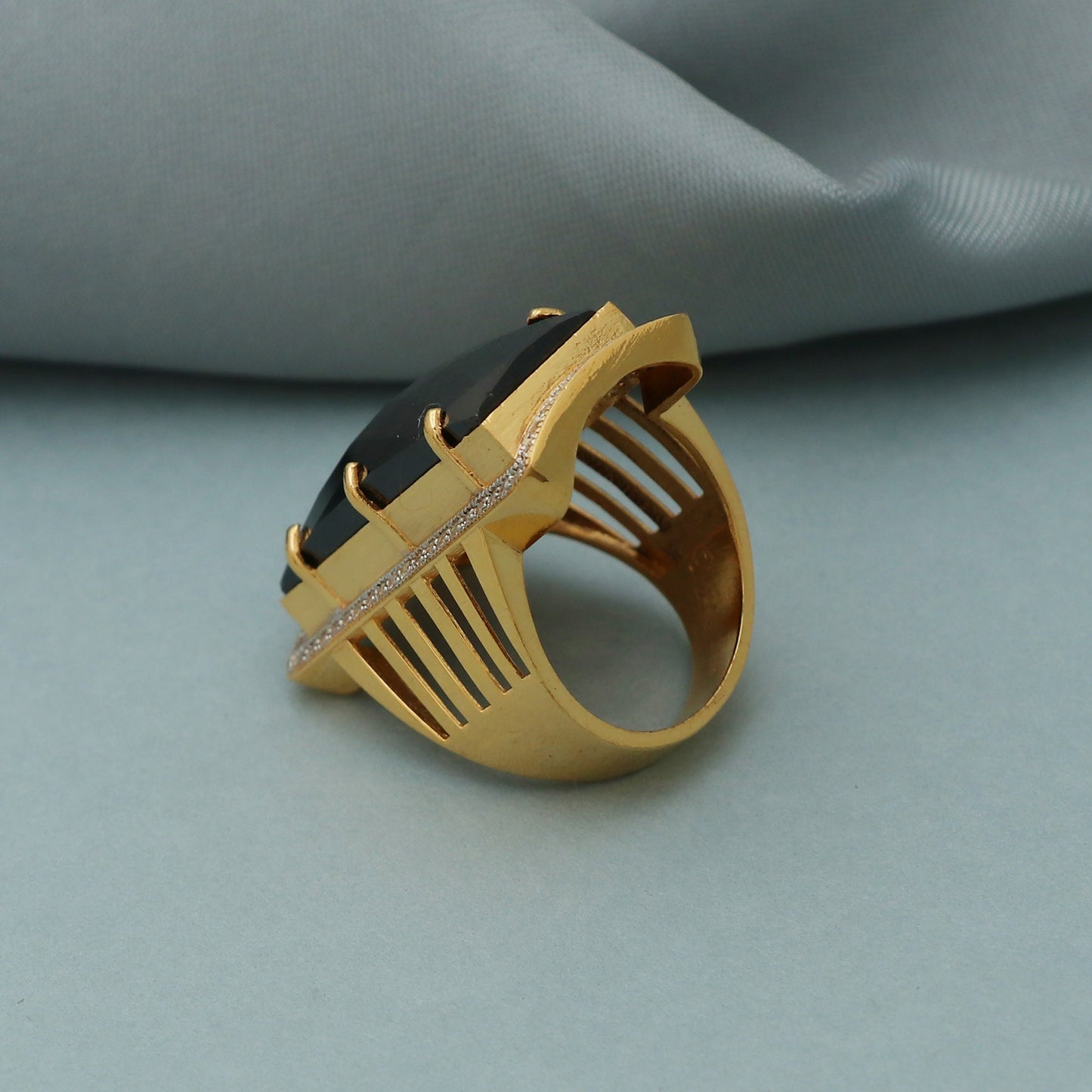 22k gold black onyx stone ring handmade jewelry for gift