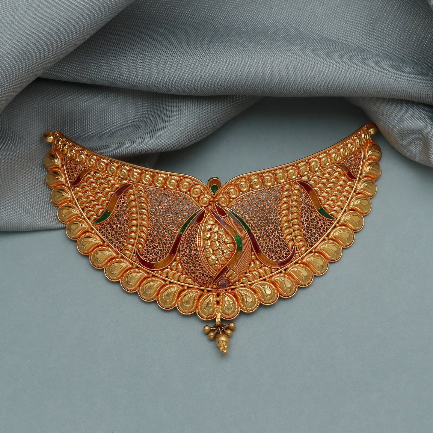 Rani Haar 22k Yellow Gold Choker Necklace Indian style Gold Set, Big Gold Necklace, 22k Bridal Necklace, Traditional Rajasthani Handmade