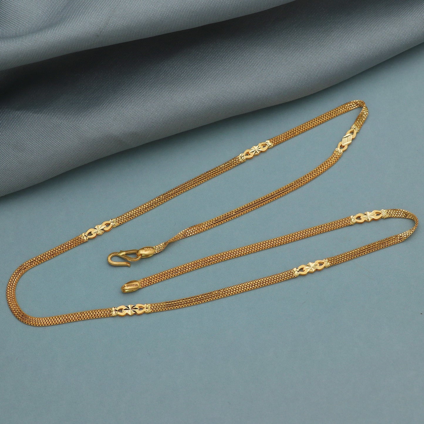 Handmade 22k Yellow Gold Box Chain Necklace, 3mm Indian Jewelry