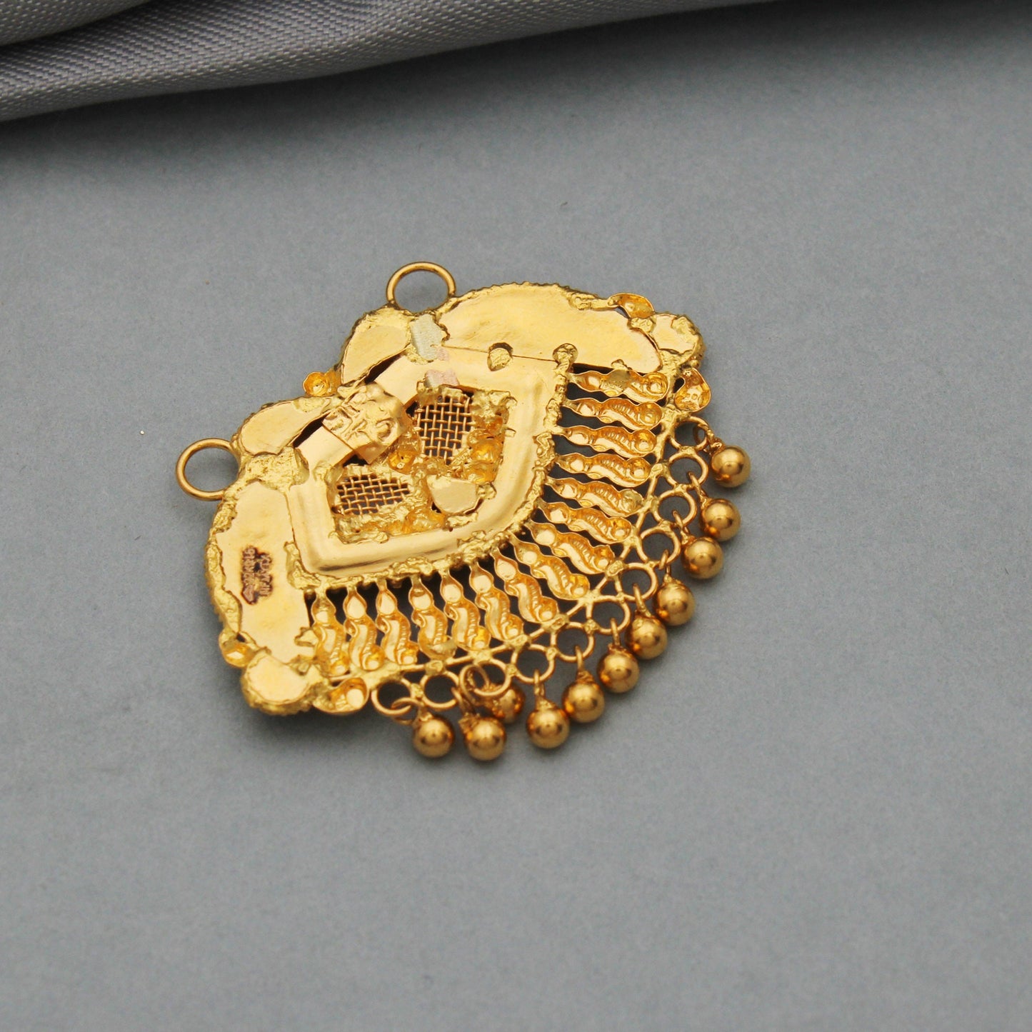 22k yellow gold big pendant mangalsutra necklace with small dangling dropping beads, string cord tassel thread available