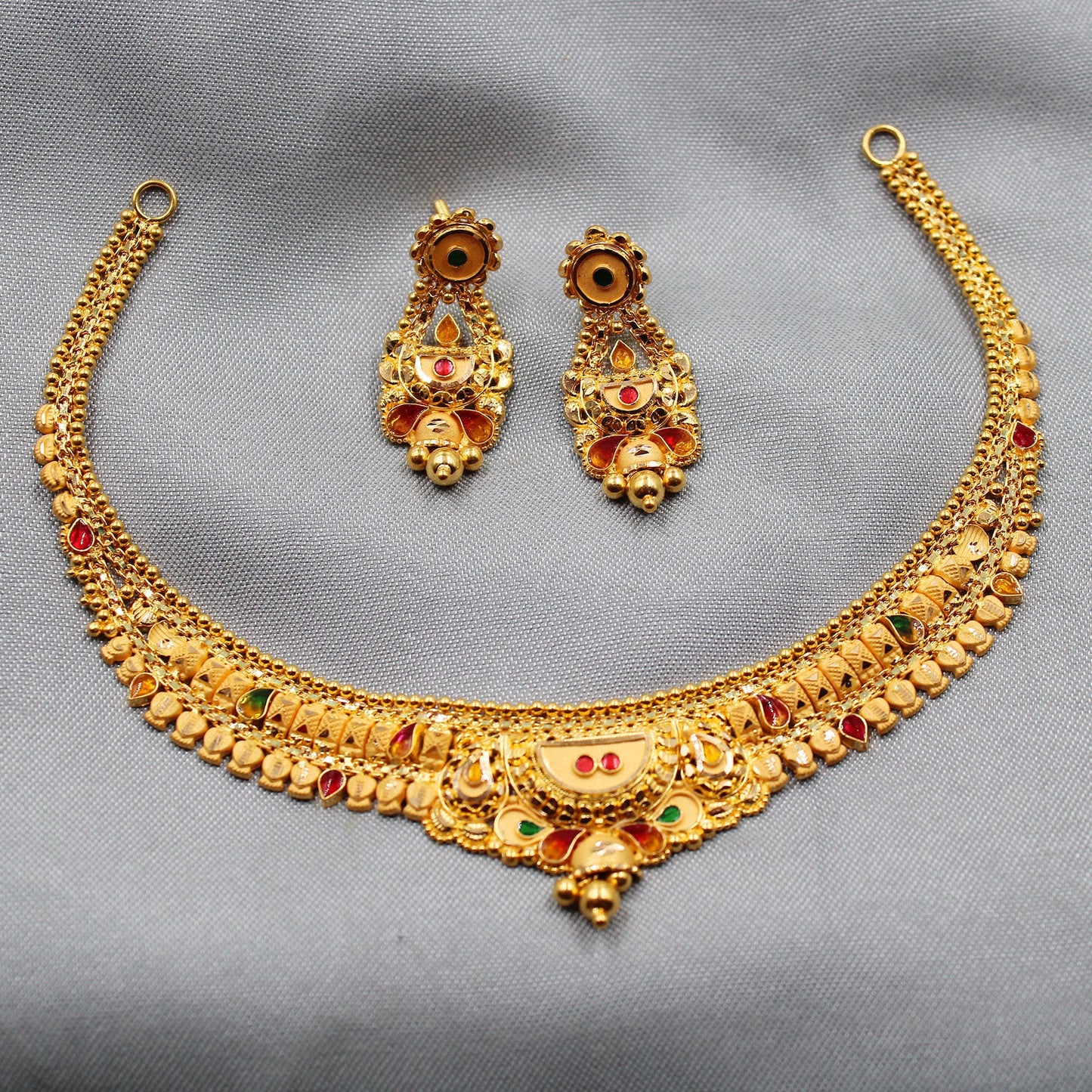 22kt Wedding Pure Gold Choker Necklace set Jewelry, 22k Yellow Gold Necklace Designer Handmade Jewelry, Artisan Jewelry, K36