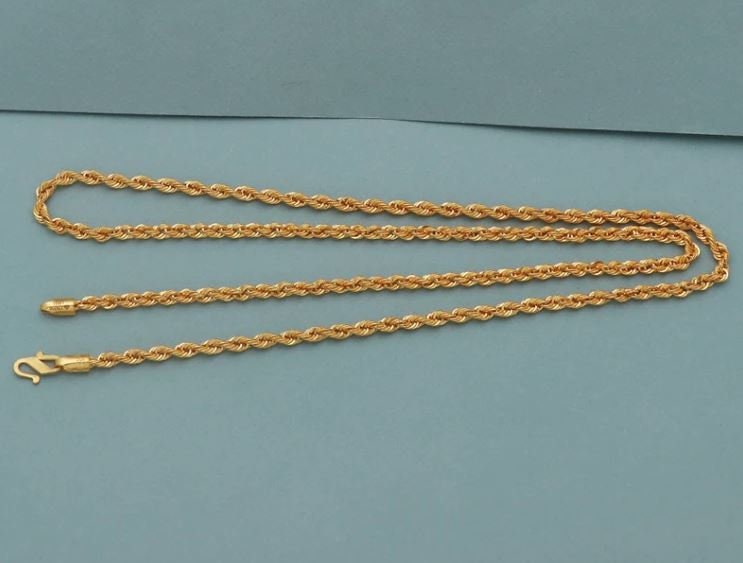 3mm 22k yellow gold chain, rope chain 18 inches, 6.3 grams, Indian Handmade Chain Jewelry