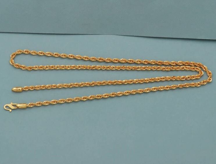 solid 22k yellow gold chain,3mm rope chain 18 inches, 6.3 grams, Indian Handmade Chain Jewelry